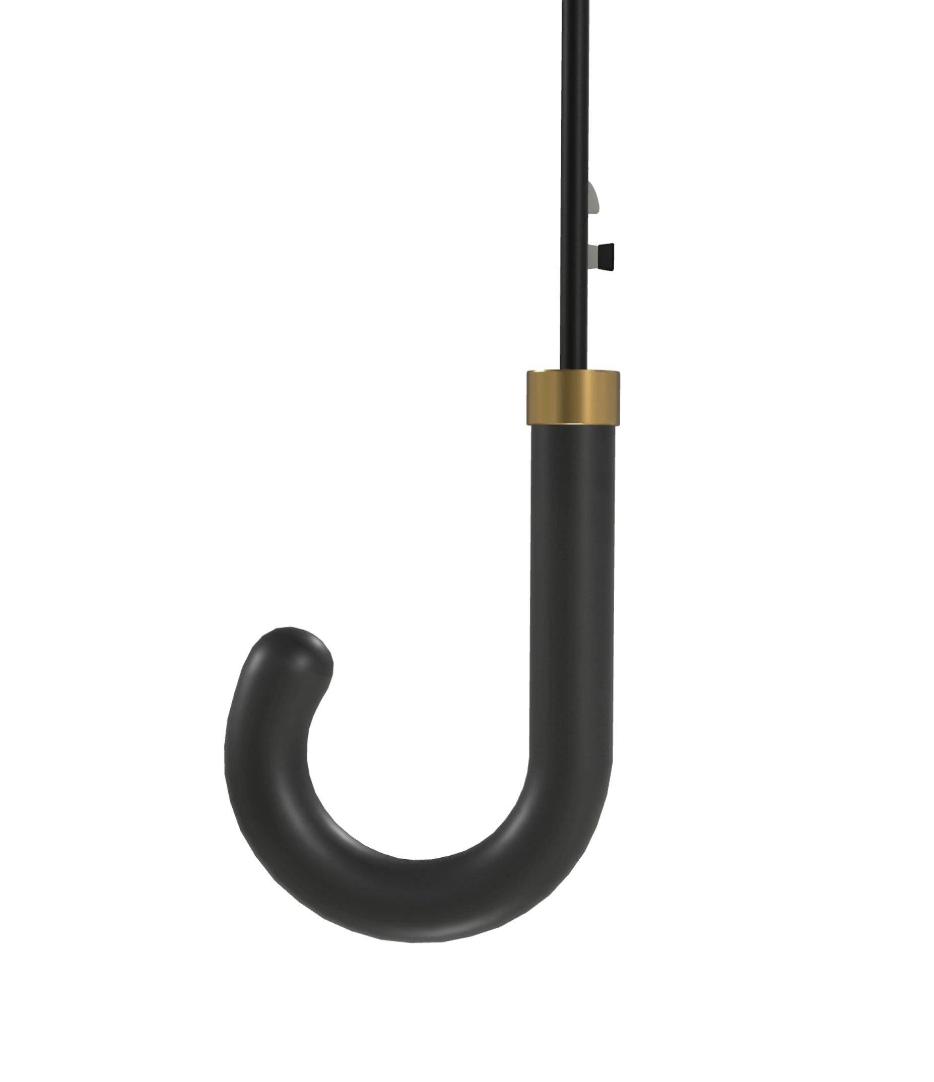 Close-up of the black shaft and handle area of the Angel’s Share simply tartan city umbrella.