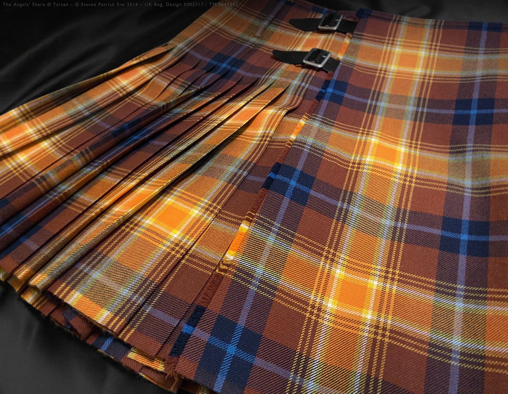 The Angels' Share Kilt pleated to sett, complete with a hidden pocket.
