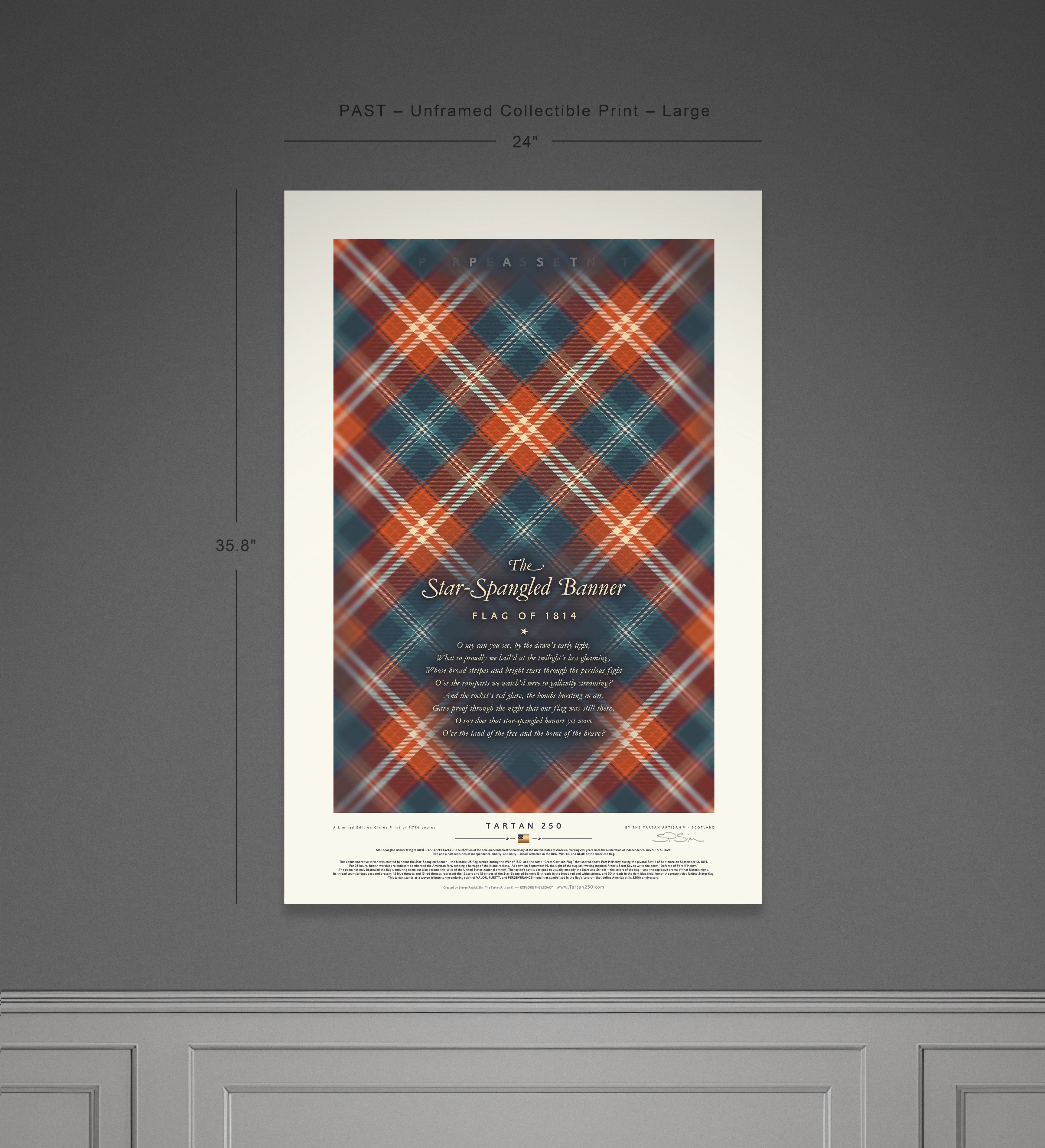 Close-up detail of Star-Spangled Banner Tartan250 PAST large unframed print