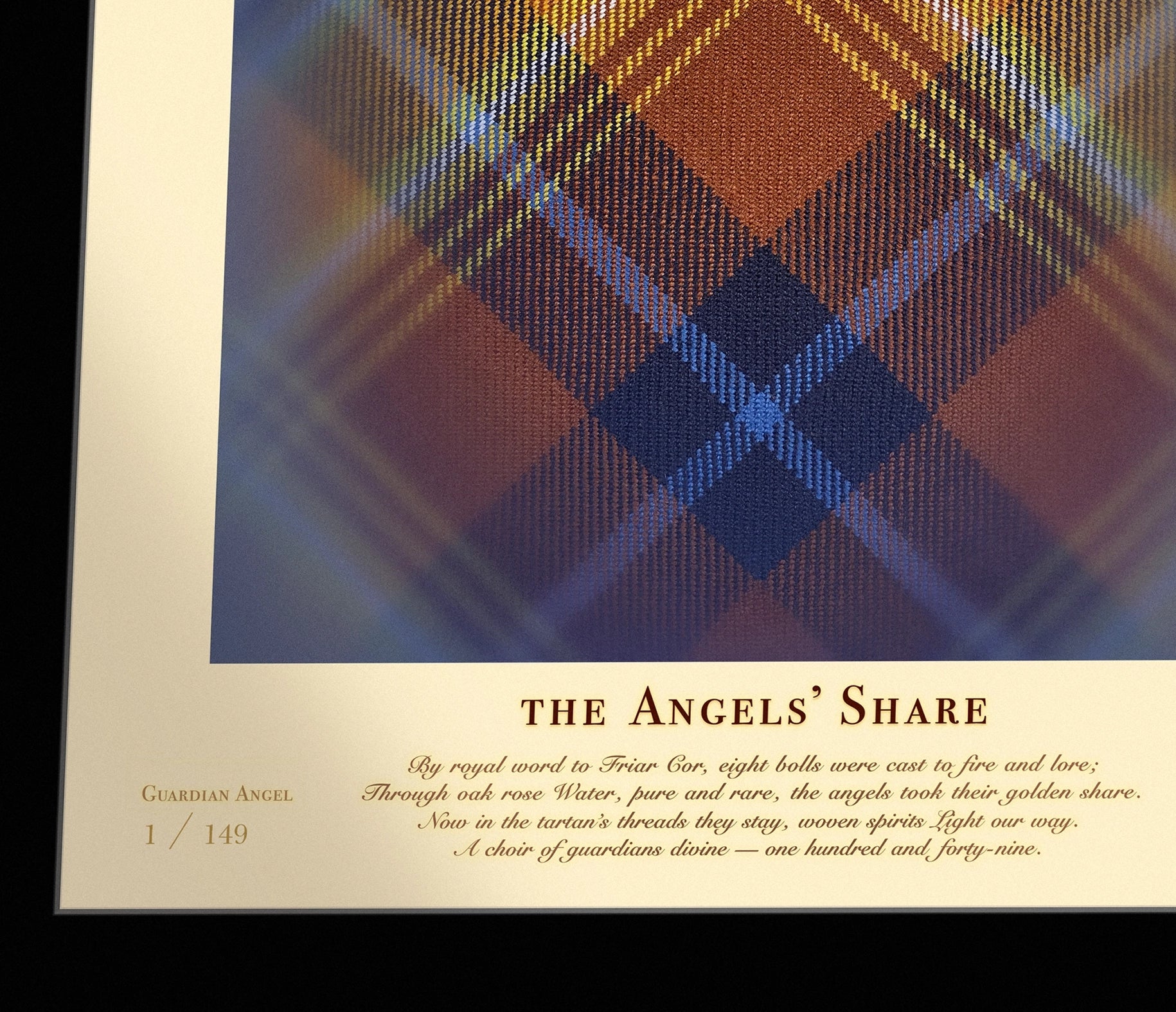Angels’ Share tartan with water symbolism and poem.