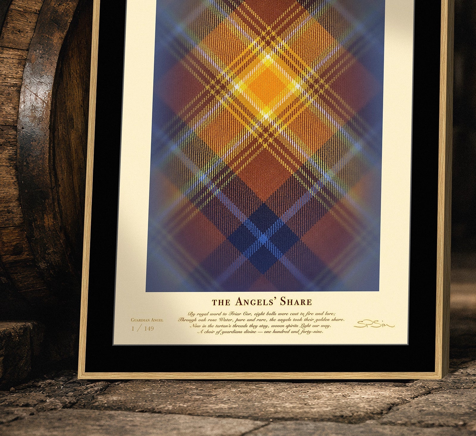 Oak barrel detail linked to Angels’ Share tartan.