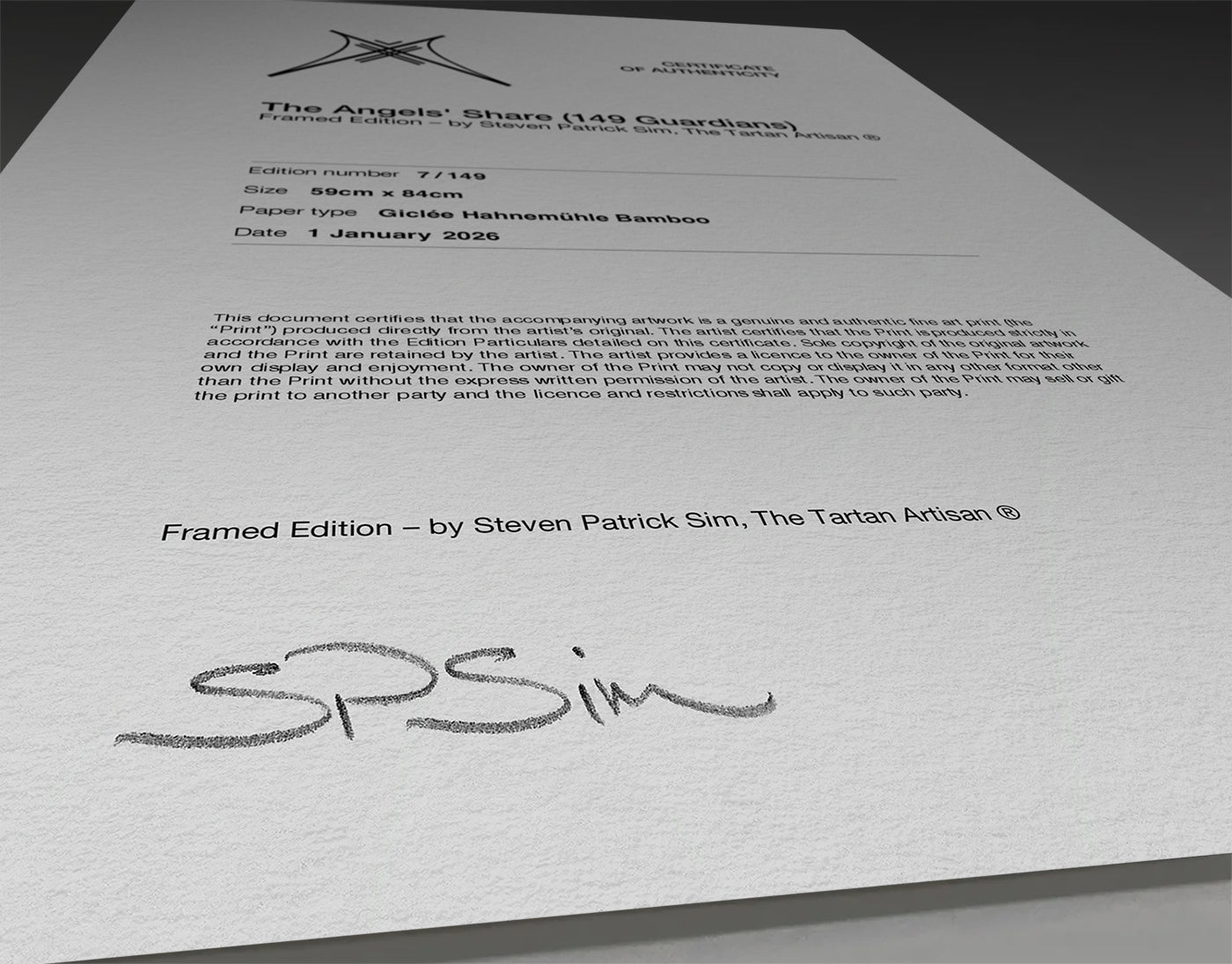 Angels’ Share A1 certificate showing edition details.