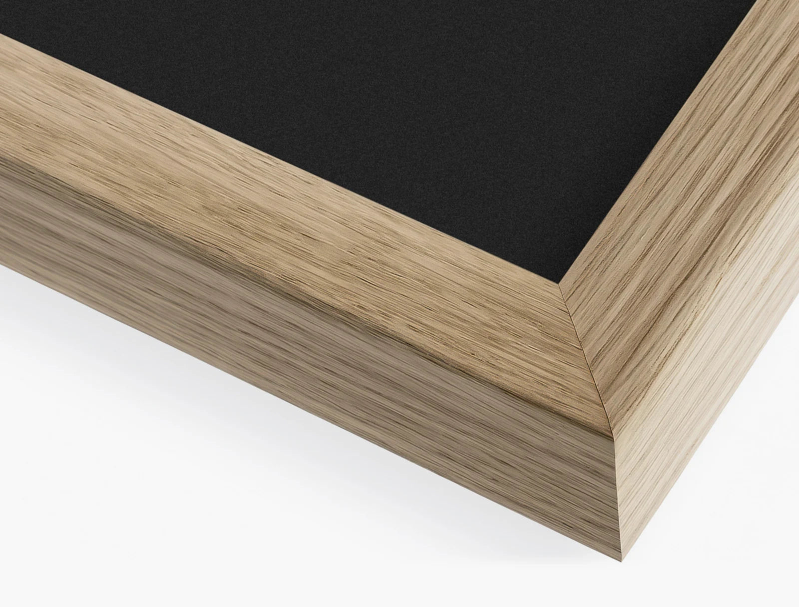 Perspective view of an oak frame moulding profile for fine art prints.