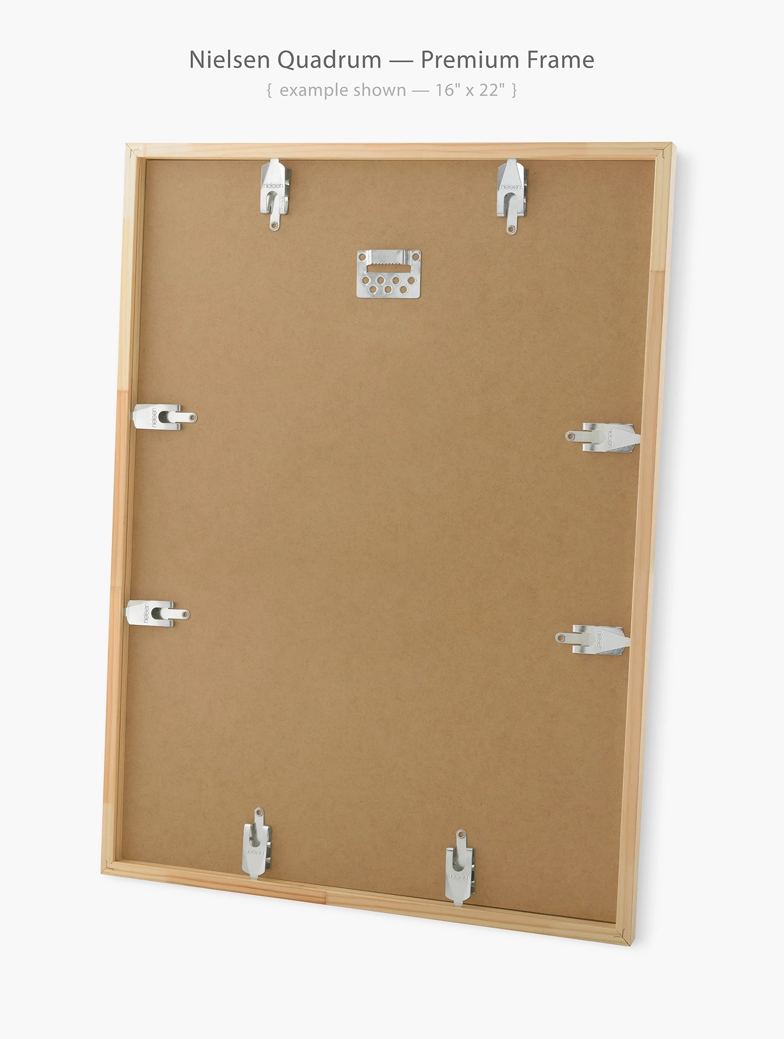 Back view of a Nielsen Premium Quadrum frame showing hardware and backing.