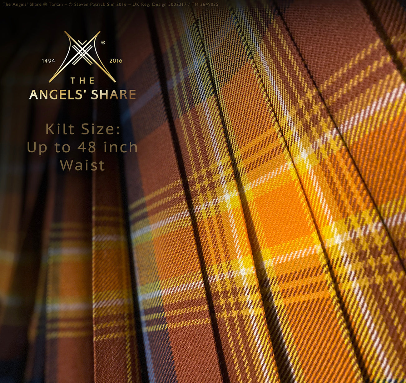 Full-length 8-yard Angels’ Share® kilt, pleated to the sett. Standard sizes, up to 48 inch waist.