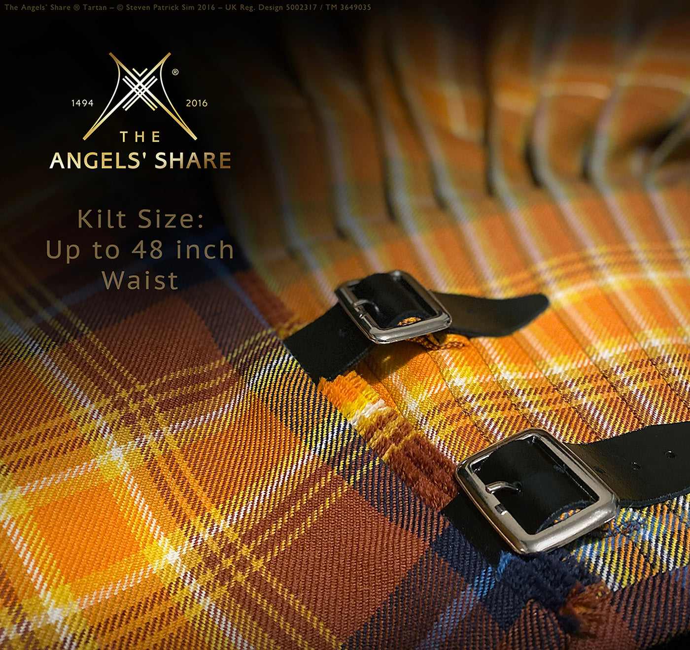 Ethereal glow through the tartan pleats — pleated to the stripe; soft focus highlights the luminous palette of the Angels’ Share® kilt. A whisper of angel light woven into every fold.