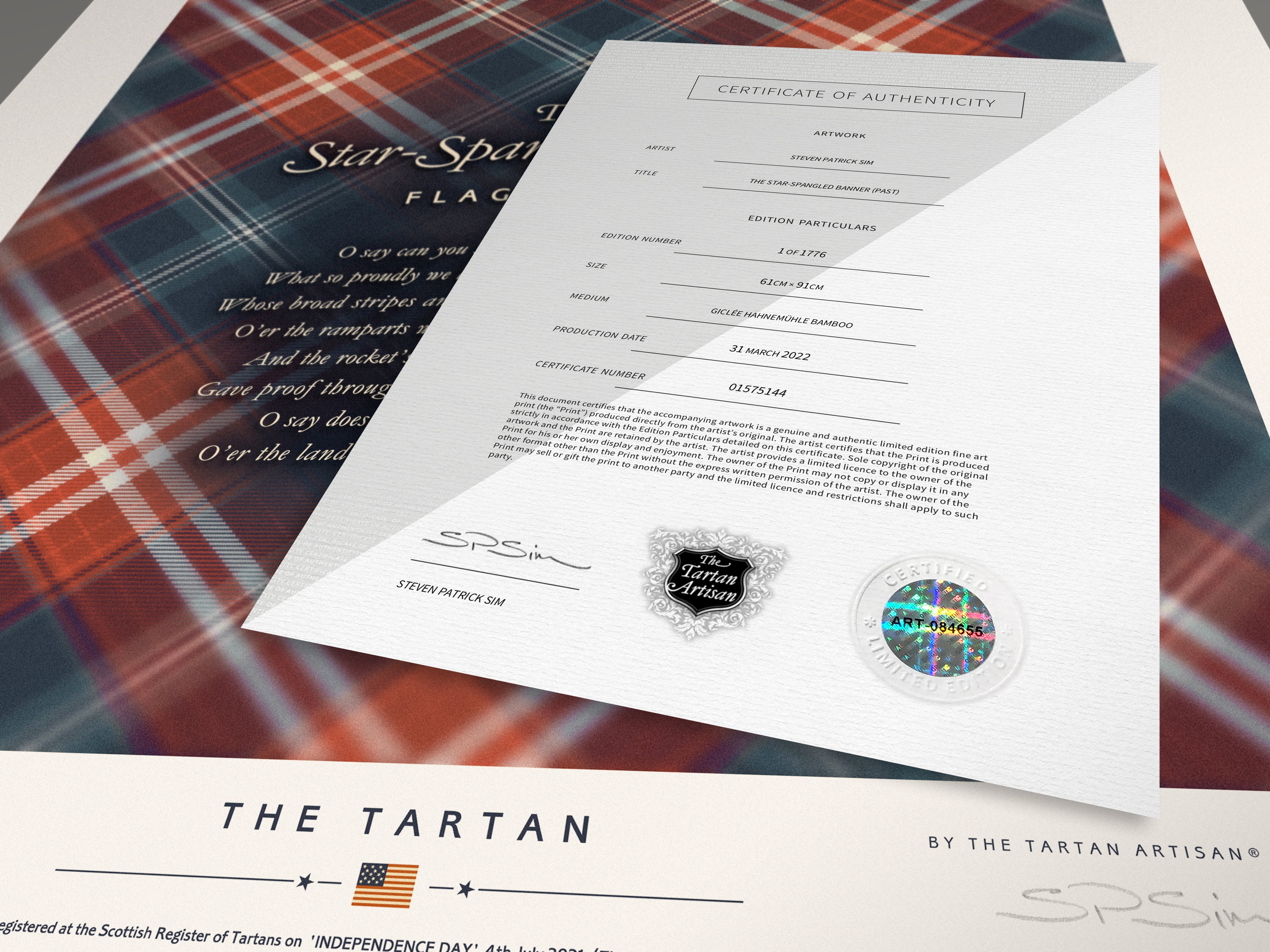 The Star-Spangled Banner Fine Art Limited Edition Tartan Print - 1776 giclée copies - PAST