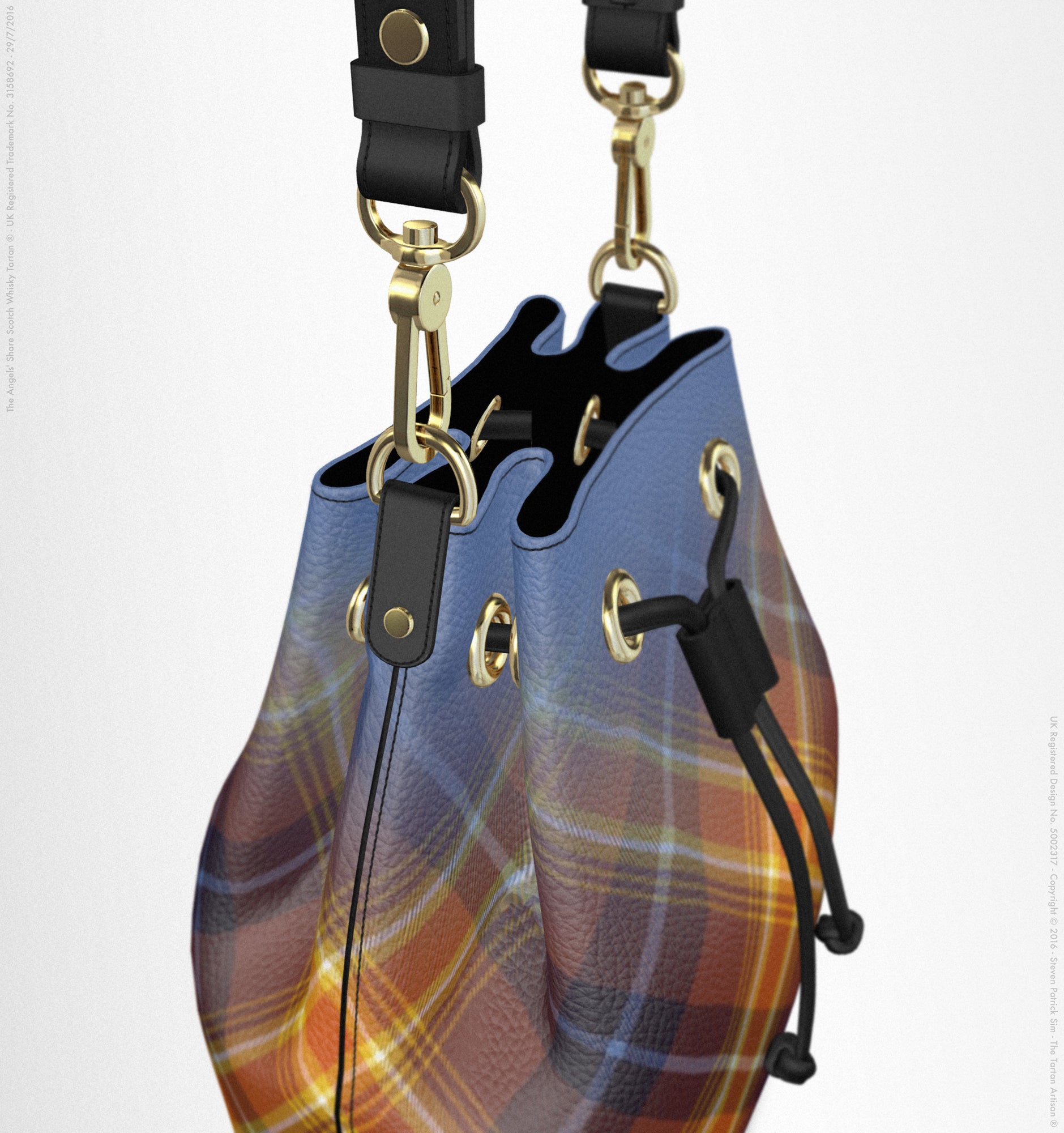 The Angels' Share Leather Bucket Designer Hand Bag - by Steven Patrick Sim, the Tartan Artisan, Water Blue