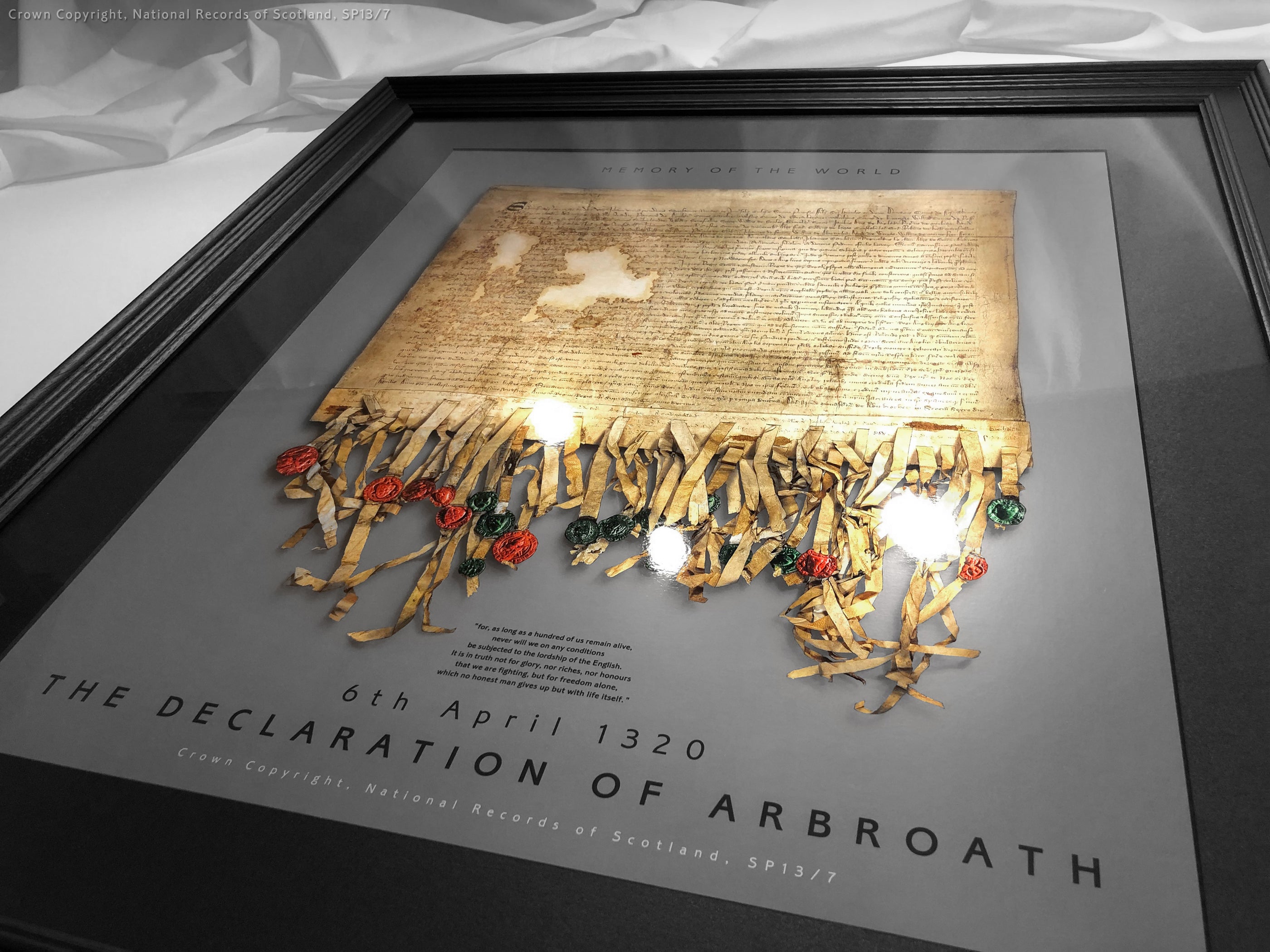 The Declaration of Arbroath Gold Metallic Print Editions - Pewter - with non reflective fine art glass