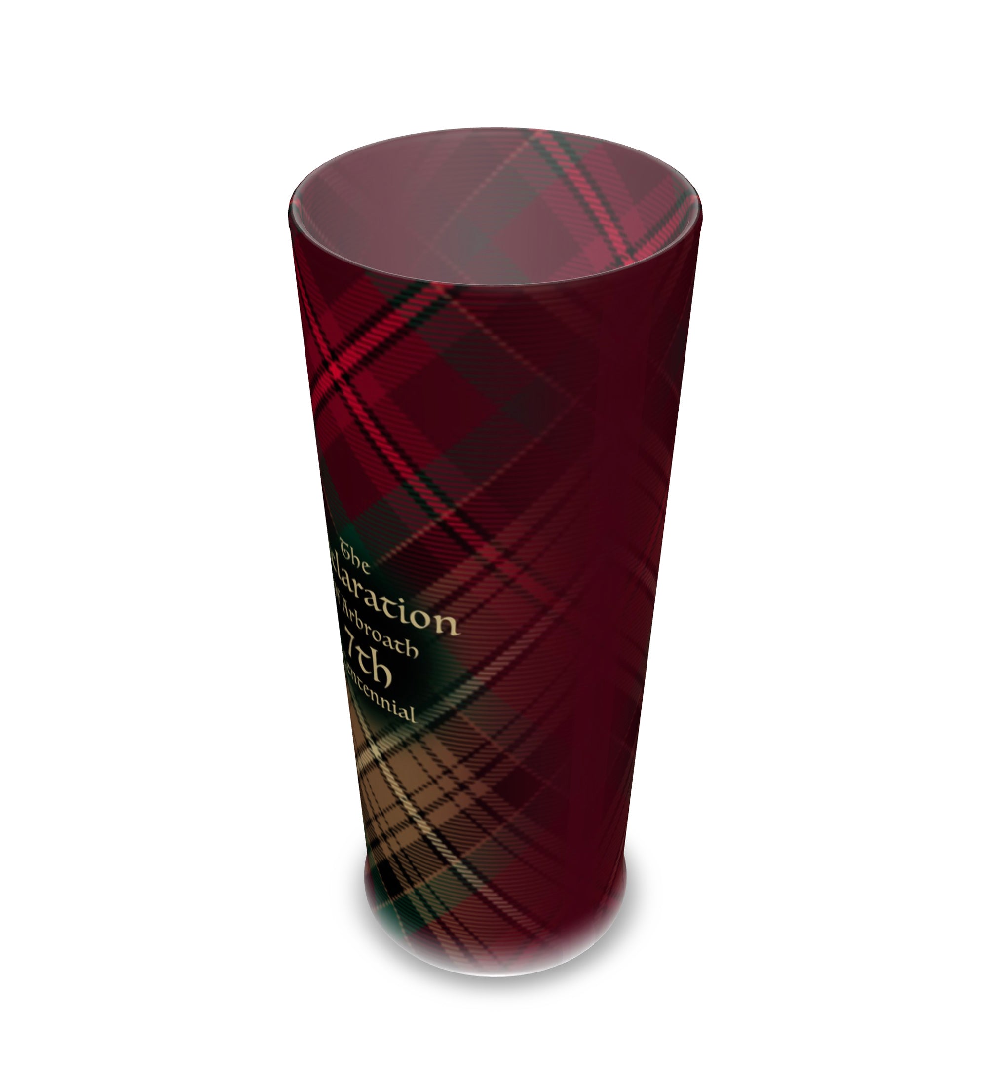 Declaration of Arbroath 7th Centennial - Frosted Beer Glass - the tartan fading into maroon