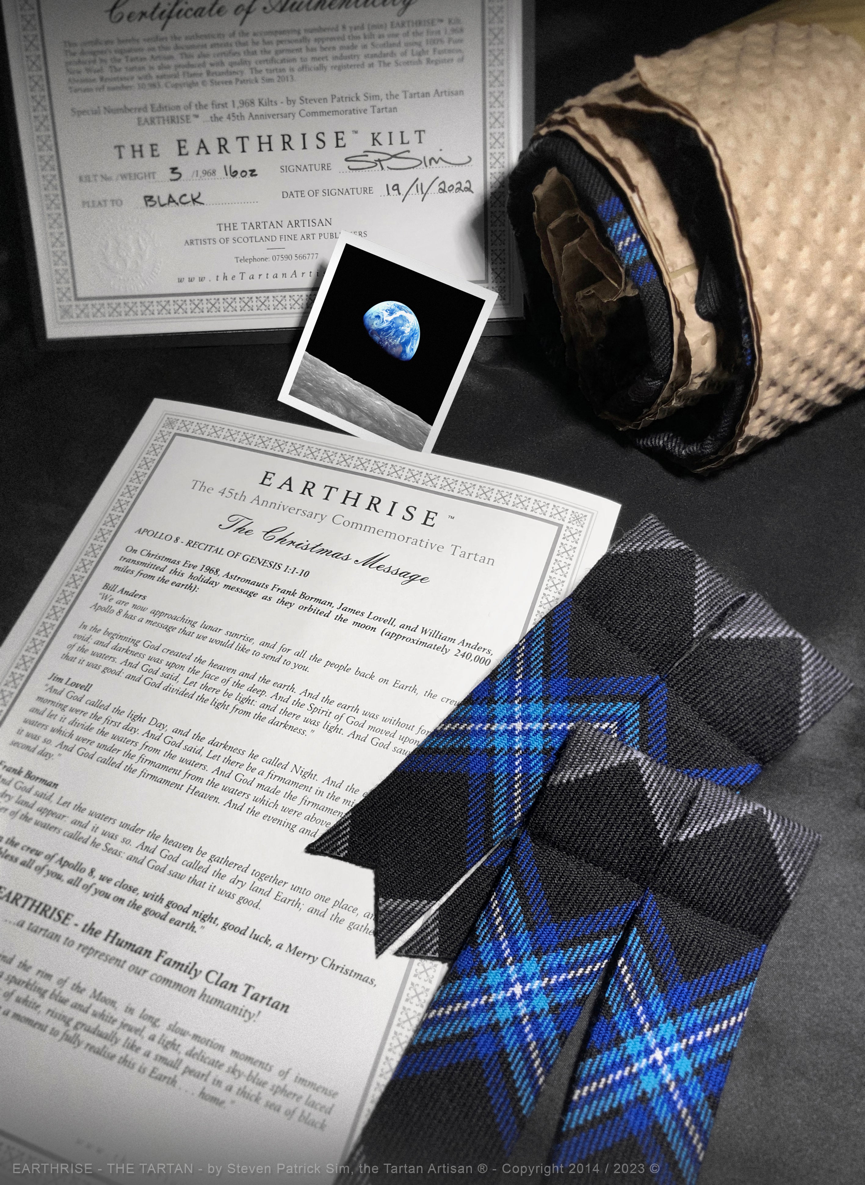 Earthrise Tartan 100 Numbered and certified kilts - by Steven Patrick Sim - with matching Flashes