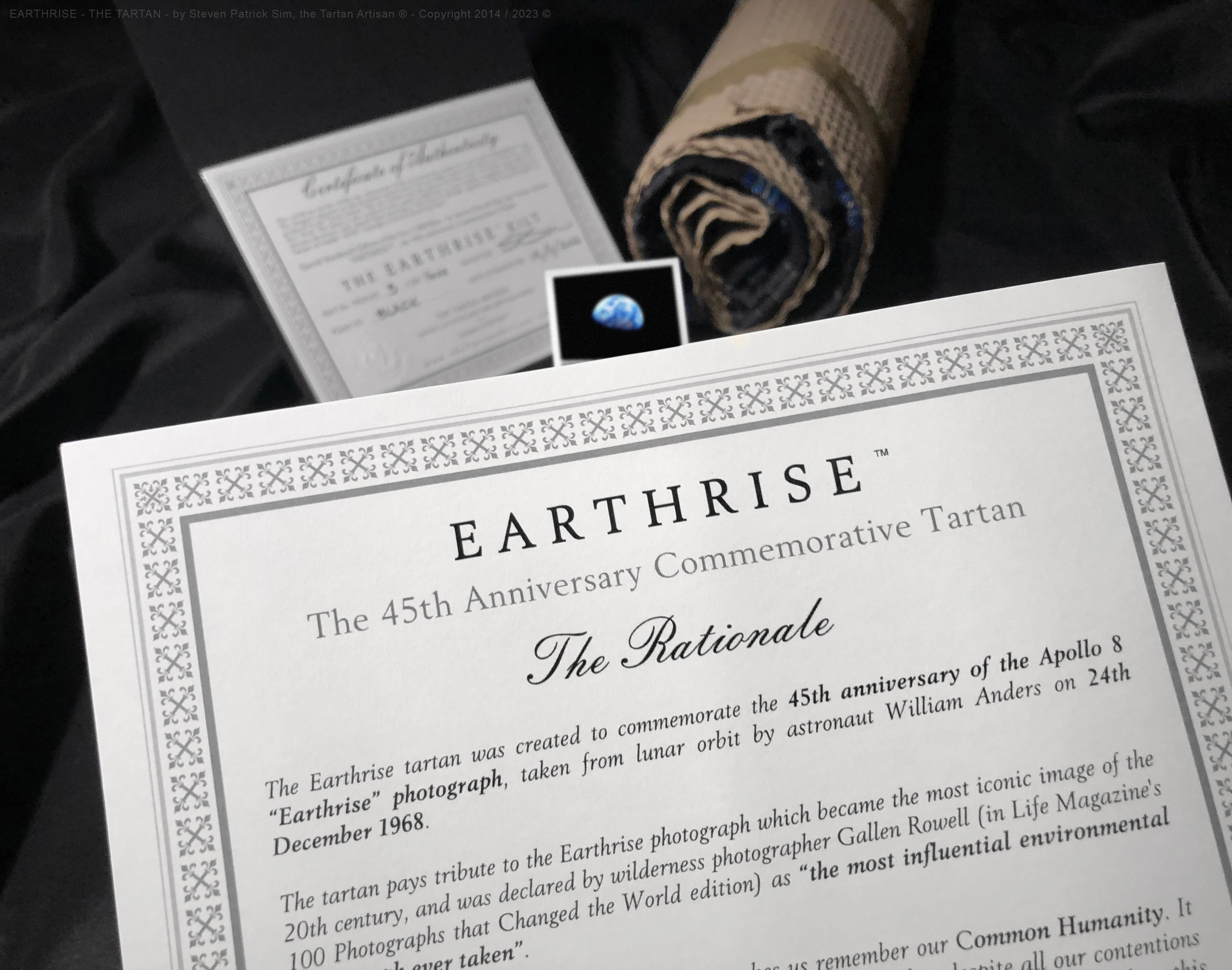 Earthrise Tartan 100 Numbered and certified kilts - by Steven Patrick Sim, Supplied with the full rationale in the tartan!