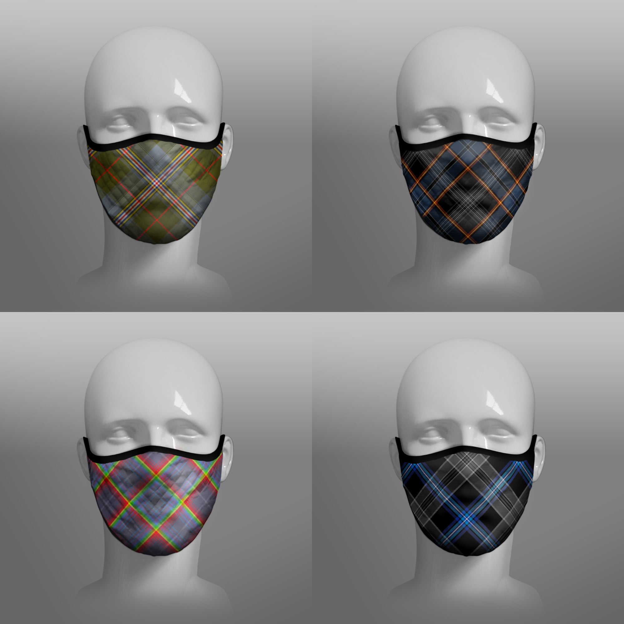 Tartan Face coverings face masks Covid 19 Covid-19 Pandemic Coronavirus Virus cough sneeze by Steven Patrick Sim the Tartan Artisan Stevie Tartan Guy - including Red Lichtie Spitfire - North Sea Oil - Hope Rainbow NHS Scotland's Grace Nicola Sturgeon Scotland homeless - four pack combo