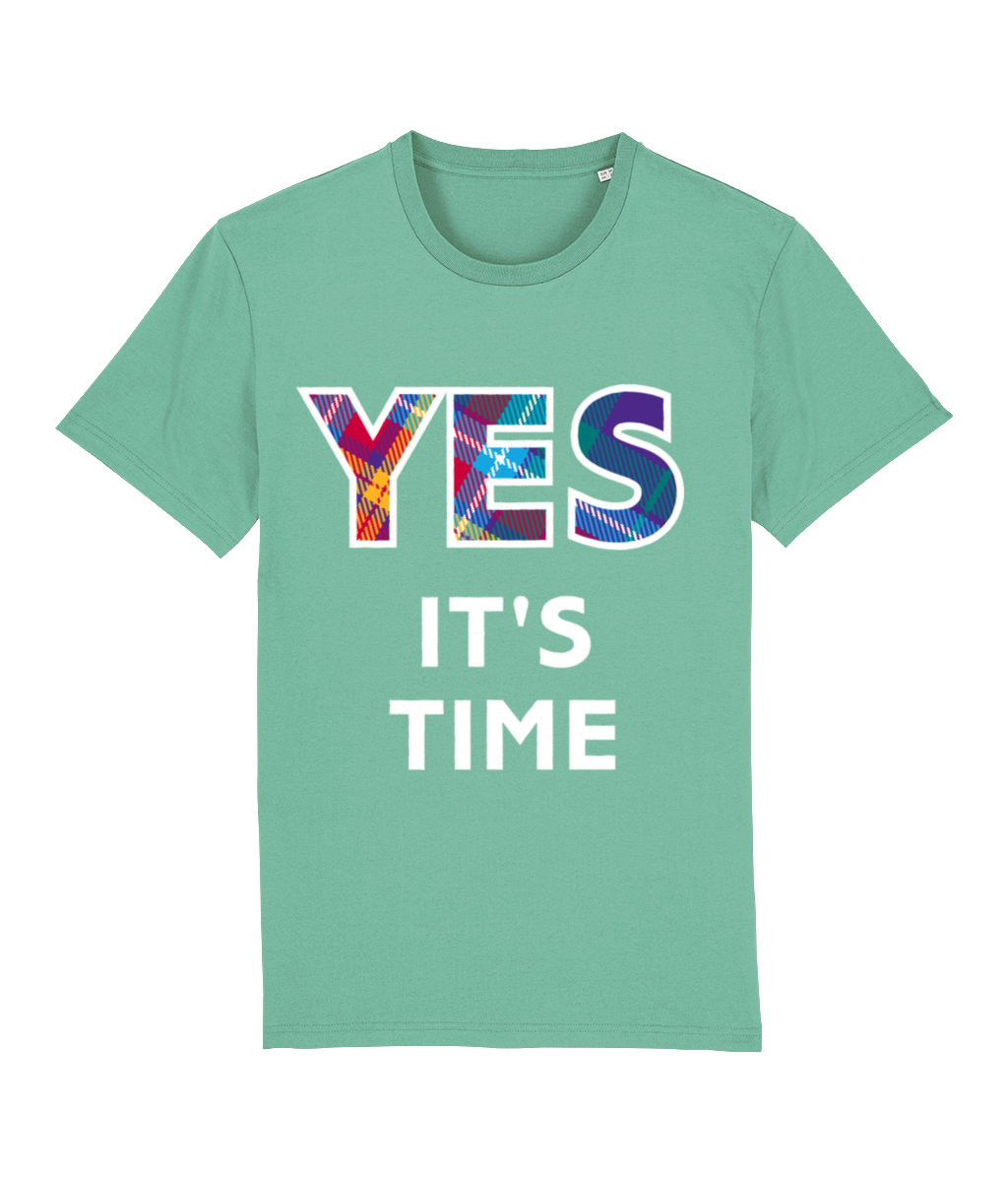 YES tartan Green T-Shirt - white logo