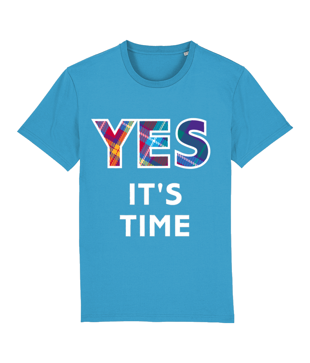 YES tartan Azure T-Shirt - white logo