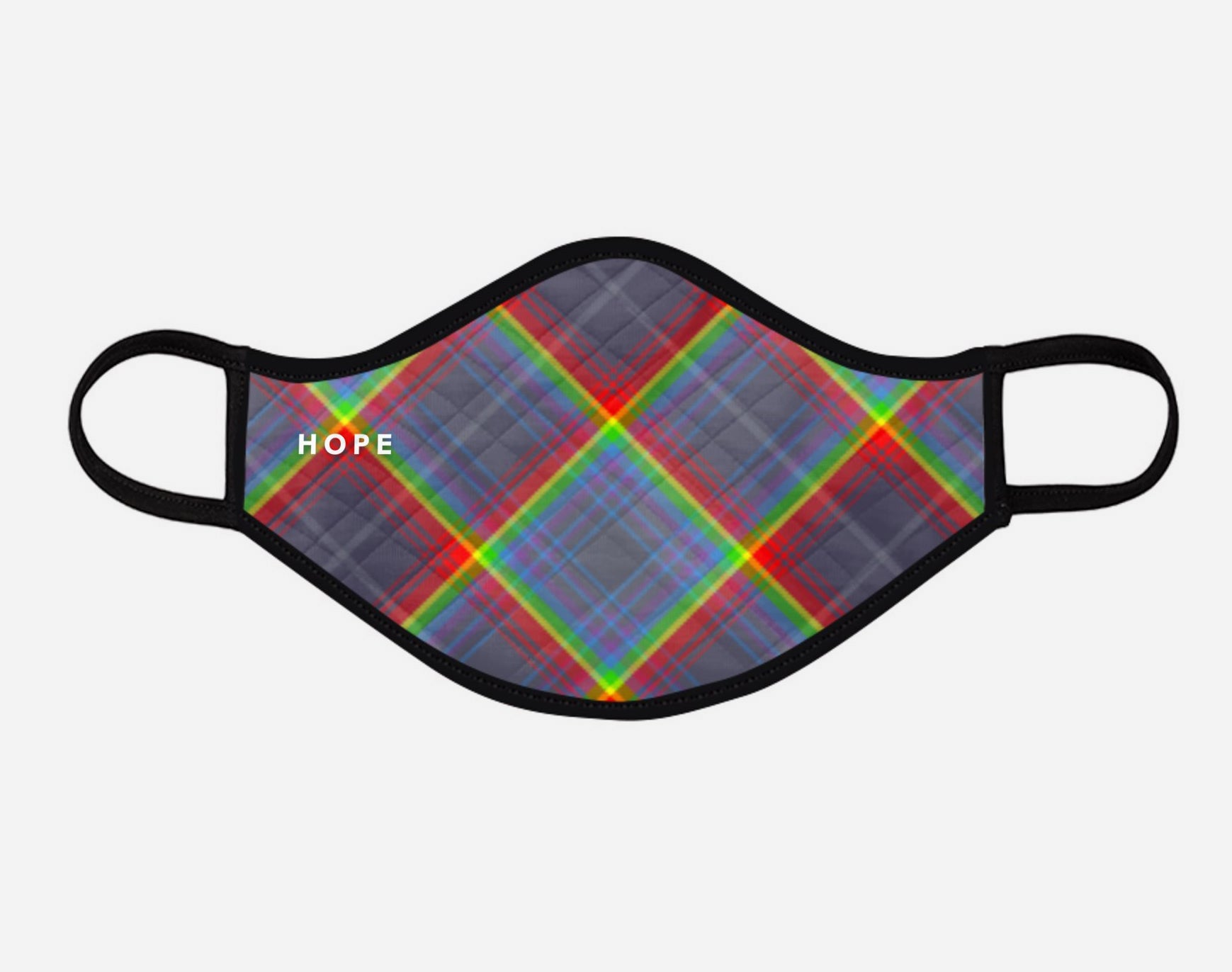 Scotland's Grace the Hope Rainbow - NHS - Contoured Tartan custom printed face mask - Large - by the Steven Patrick Sim Tartan Artisan - Stevie Tartan Guy Arbroath, Scotland