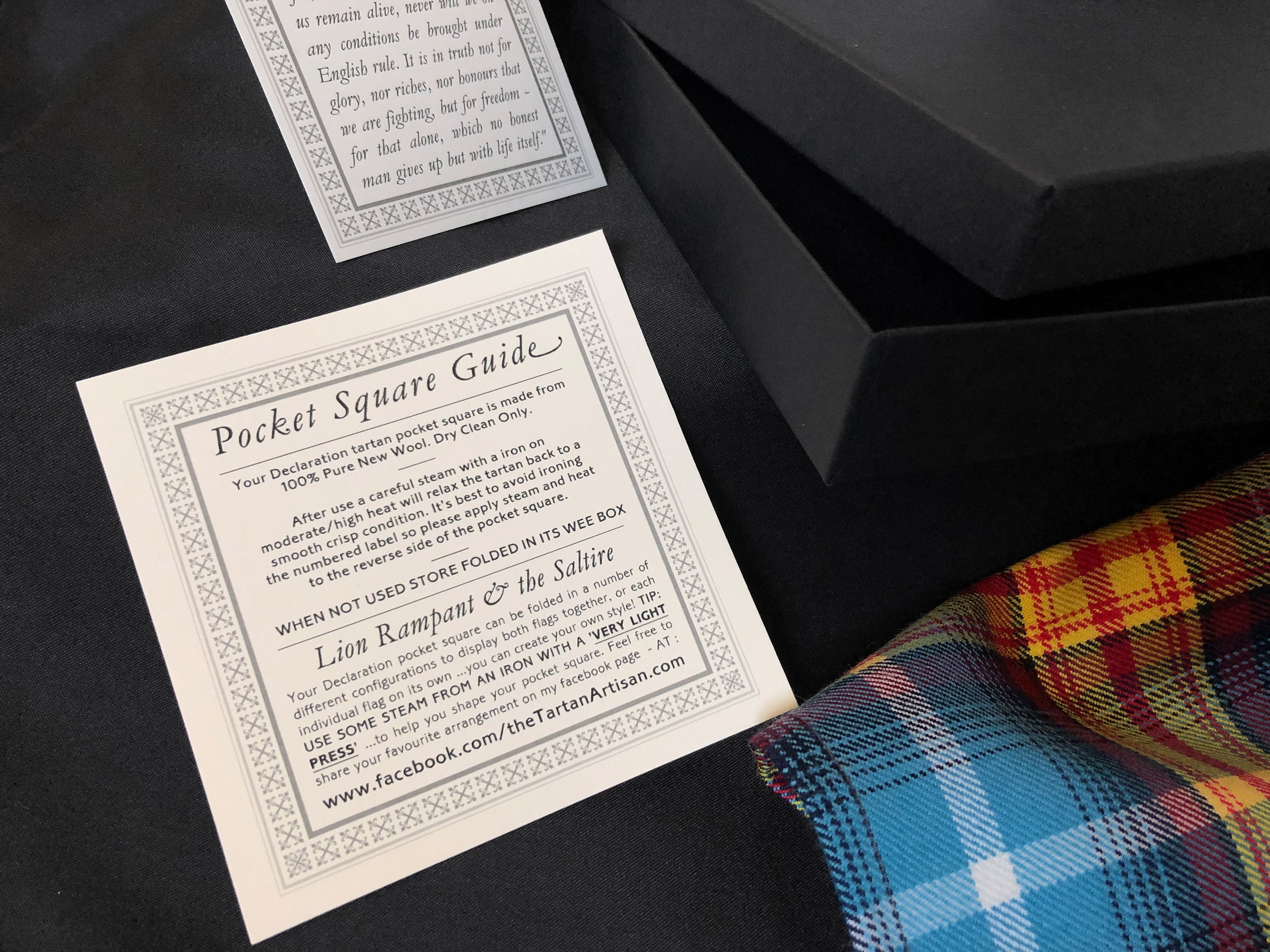 THE DECLARATION Numbered Edition TARTAN Pocket Square