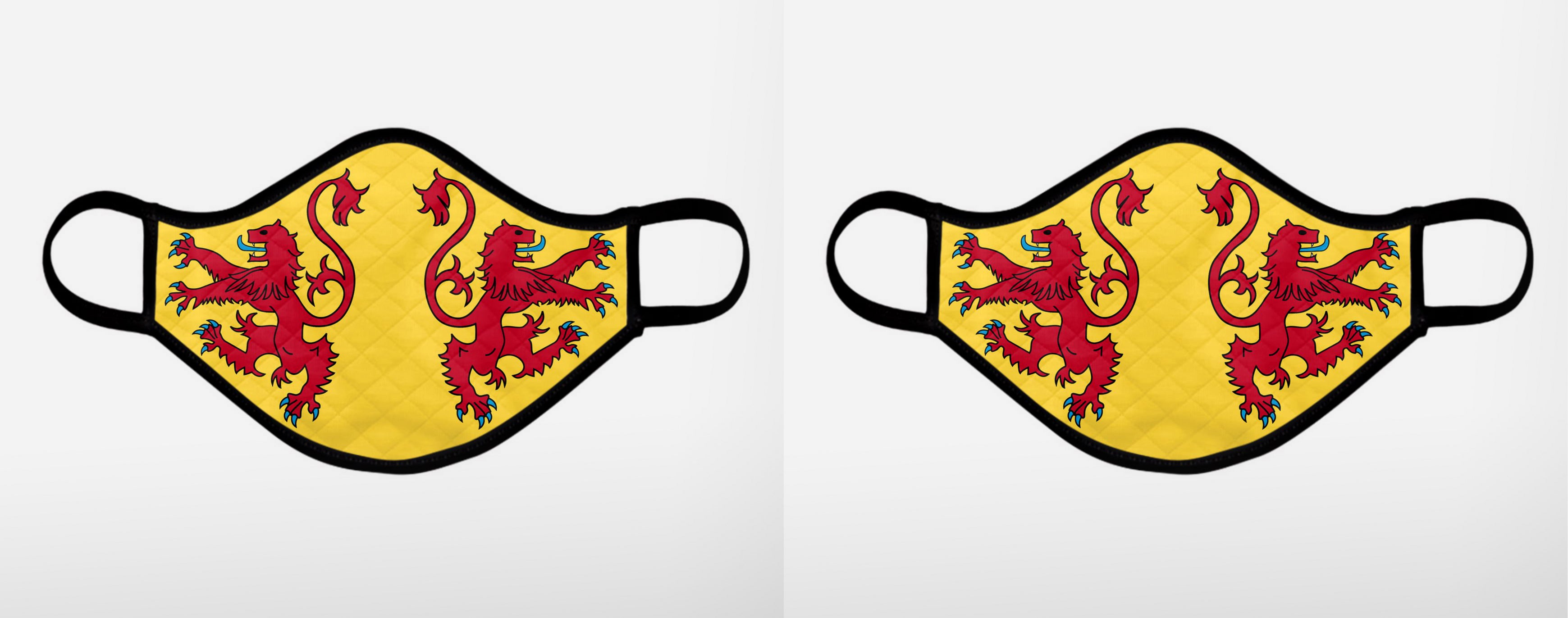 The Scottish Lion Rampant Royal Standard of Scotland Face Mask - Extra Large 2 pack - by the Steven Patrick Sim Tartan Artisan - Stevie Tartan Guy Arbroath, Scotland