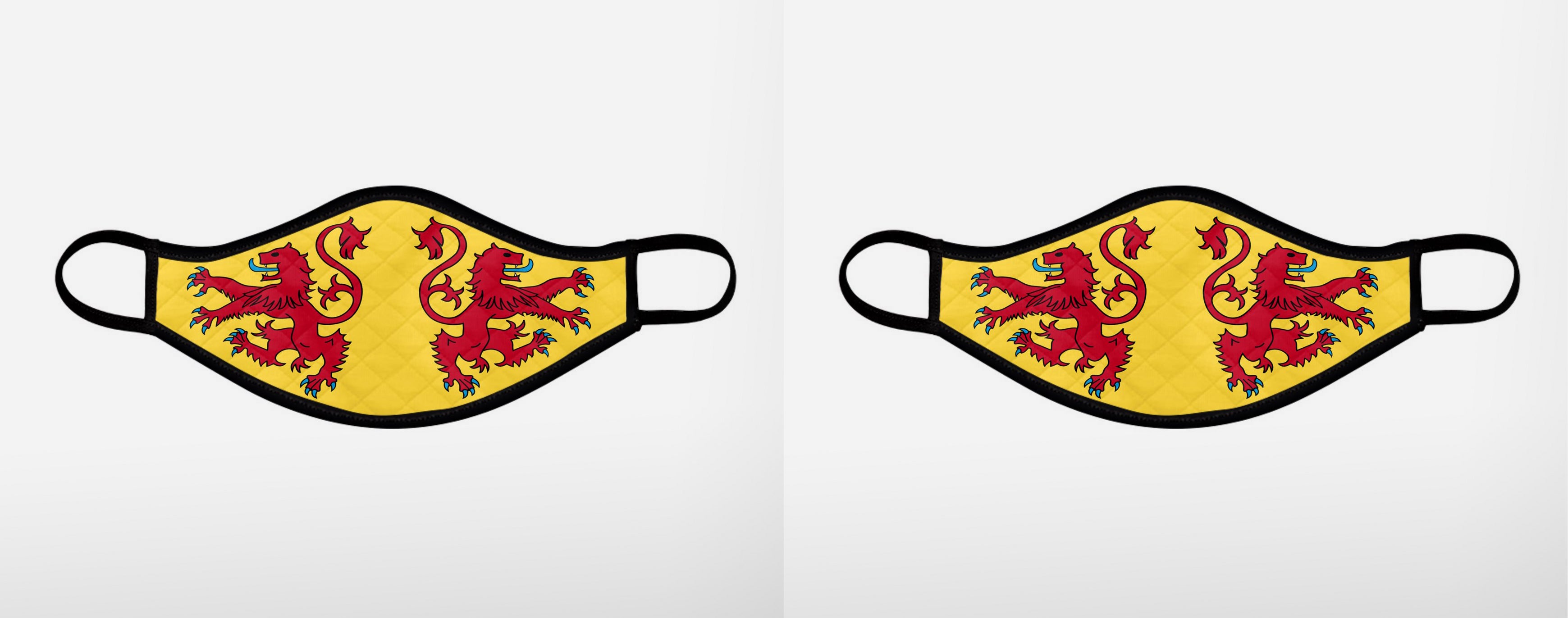 The Scottish Lion Rampant Royal Standard of Scotland Face Mask - Small 2 pack - by the Steven Patrick Sim Tartan Artisan - Stevie Tartan Guy Arbroath, Scotland