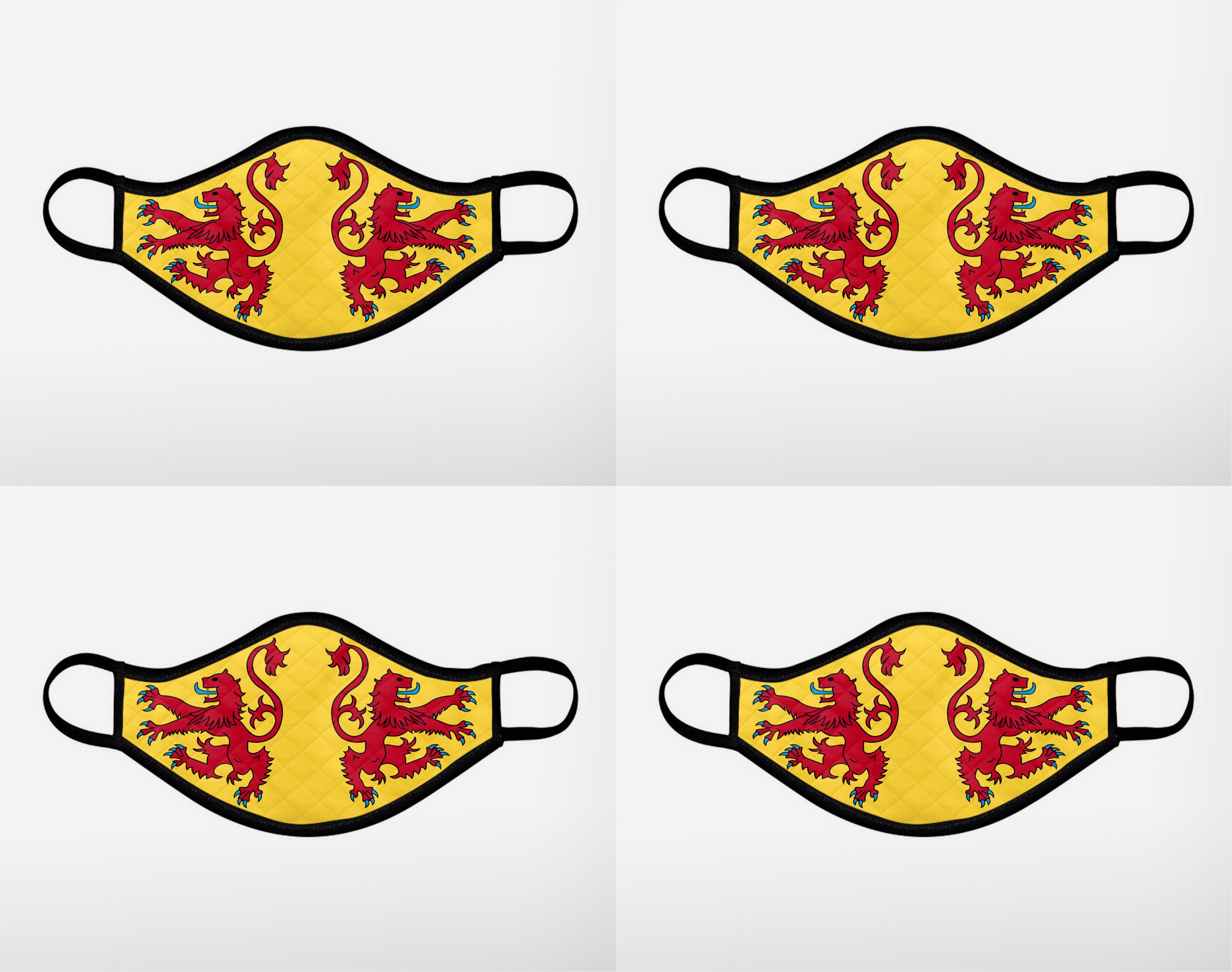 The Scottish Lion Rampant Royal Standard of Scotland Face Mask - Medium 4 pack - by the Steven Patrick Sim Tartan Artisan - Stevie Tartan Guy Arbroath, Scotland