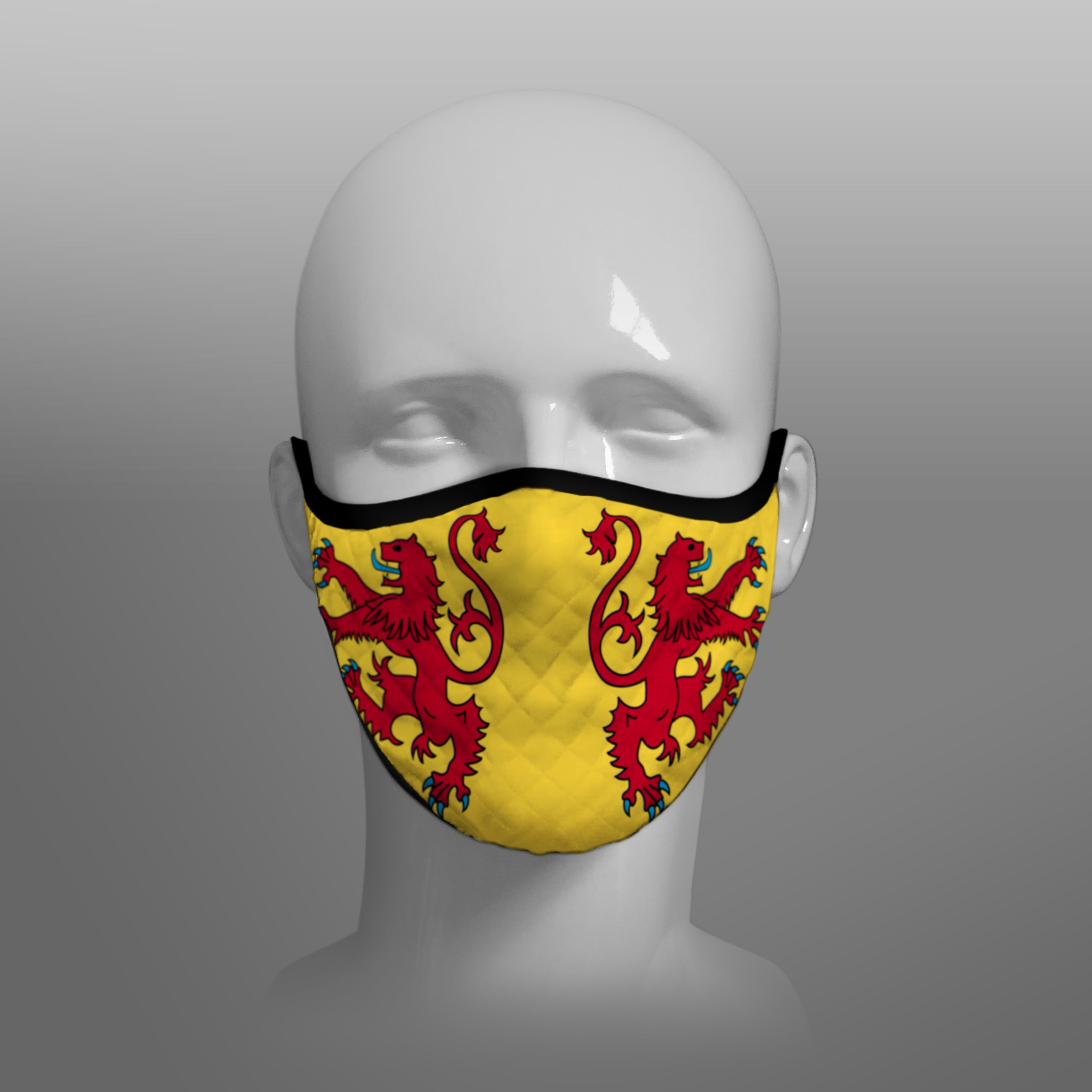 Contoured Face Mask - face covering - Nicola Sturgeon - Scottish Lion Rampant Royal Standard of Scotland - by Steven Patrick Sim the Tartan Artisan - Stevie Tartan Guy - medium