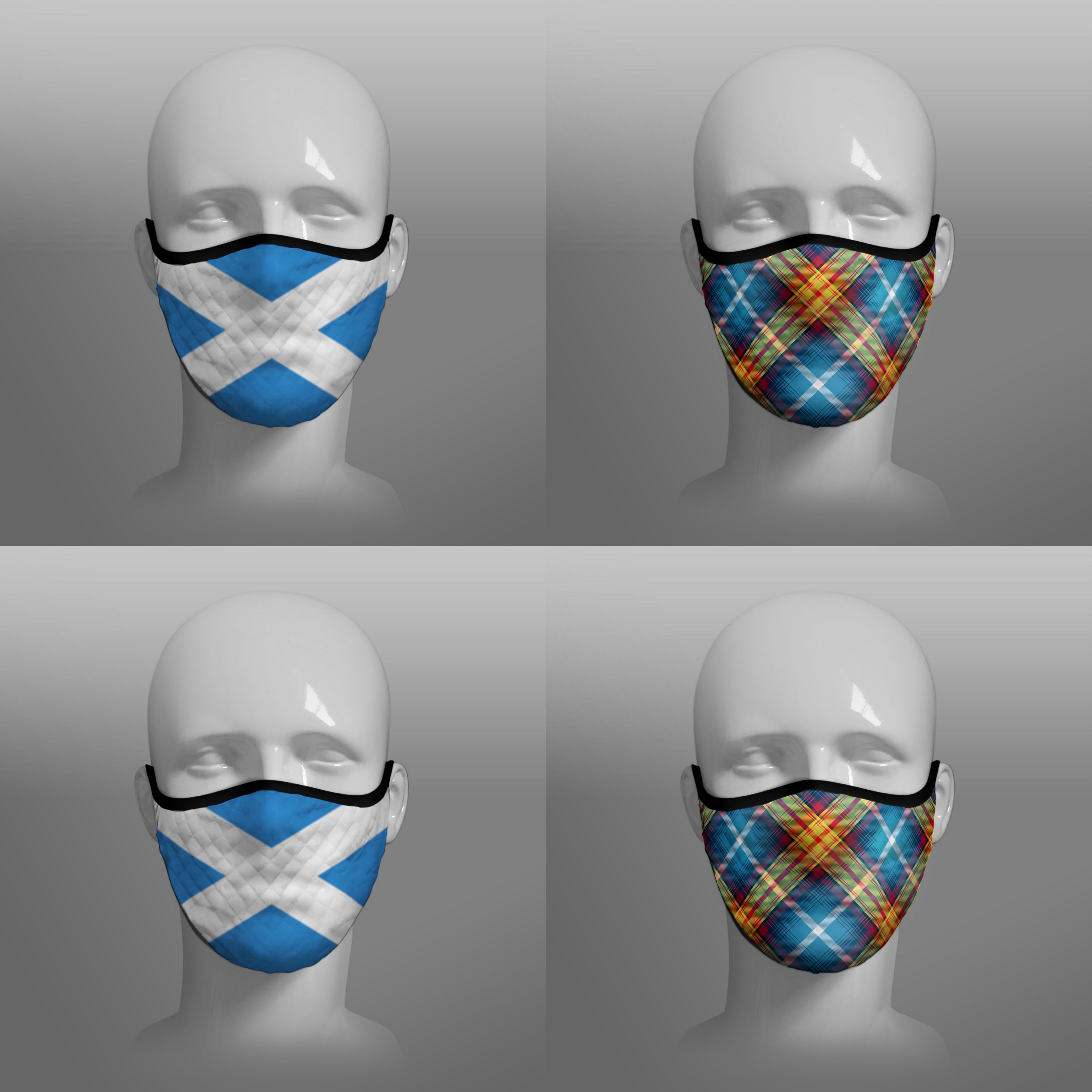 The Declaration of Scottish Independence Arbroath 6th April 1320 Contoured Tartan - YES IT'S TIME - Alba Gu Brath - Pro EU - European Union - Nicola Sturgeon - Scottish Saltire - Face Mask - face covering - by Steven Patrick Sim the Tartan Artisan - Stevie Tartan Guy - mixed pack of 4