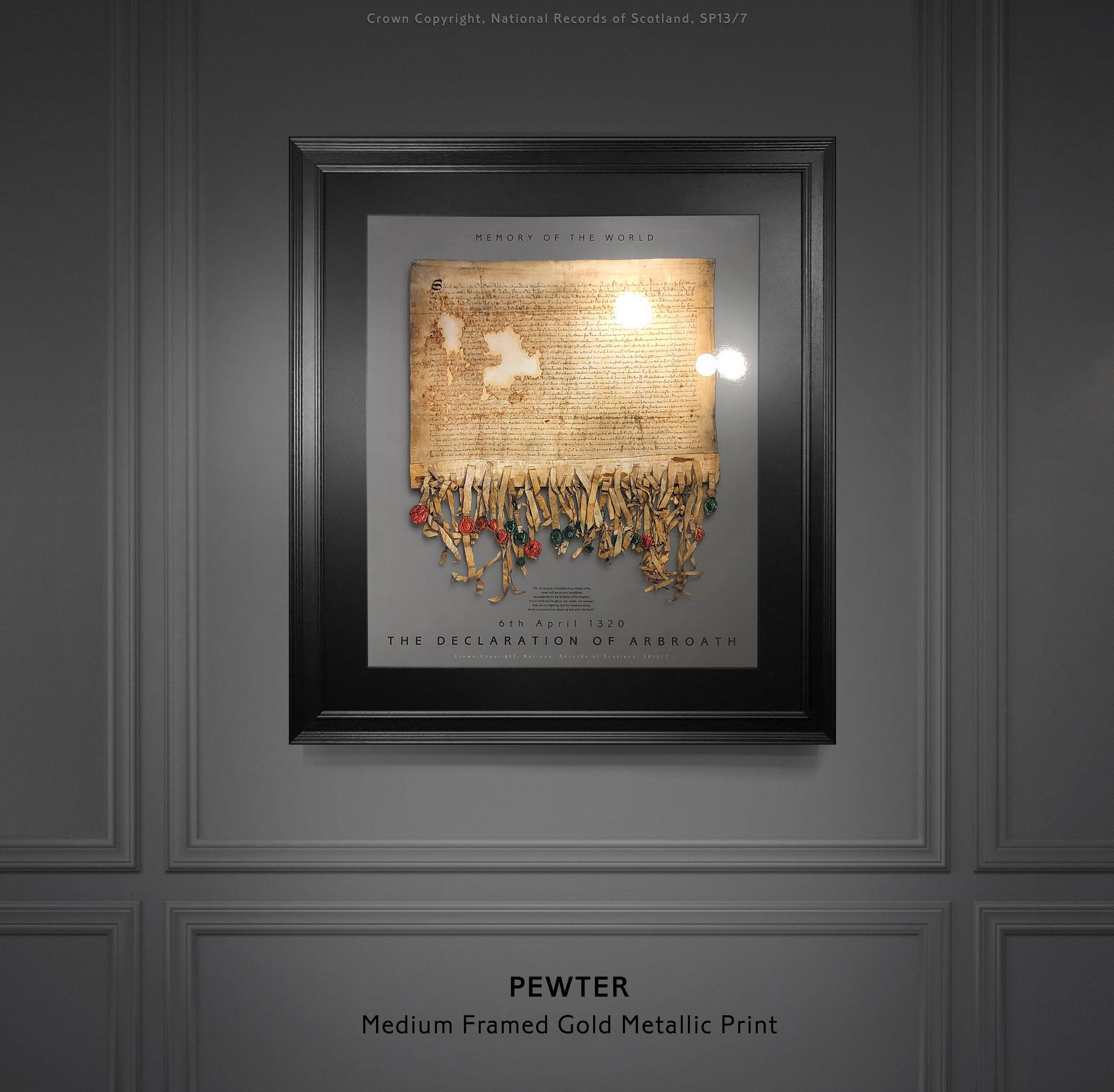 The Declaration of Arbroath Gold Metallic Laser Printed with pure gold luminosity - Pewter