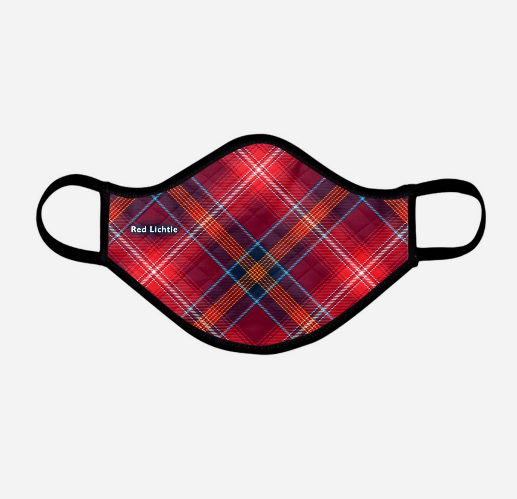 Red Reid Lichtie Lichties Tartan custom printed face mask - Extra Large with badge - by the Steven Patrick Sim Tartan Artisan - Stevie Tartan Guy Arbroath, Scotland - mixed pack of 4 or 2