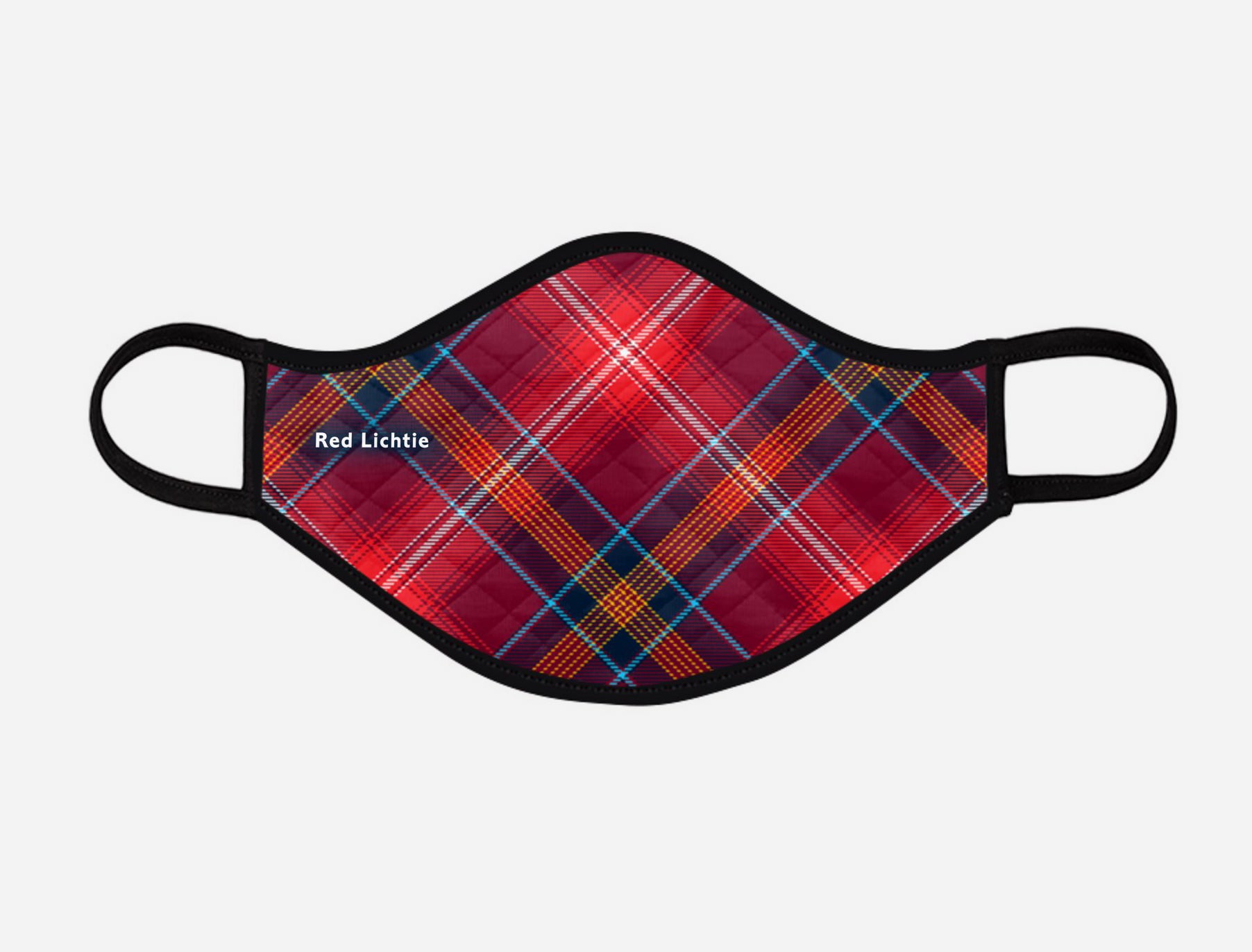 Red Lichtie Tartan Custom Facemask - with badge - Large - by Steven Patrick Sim the Tartan Artisan