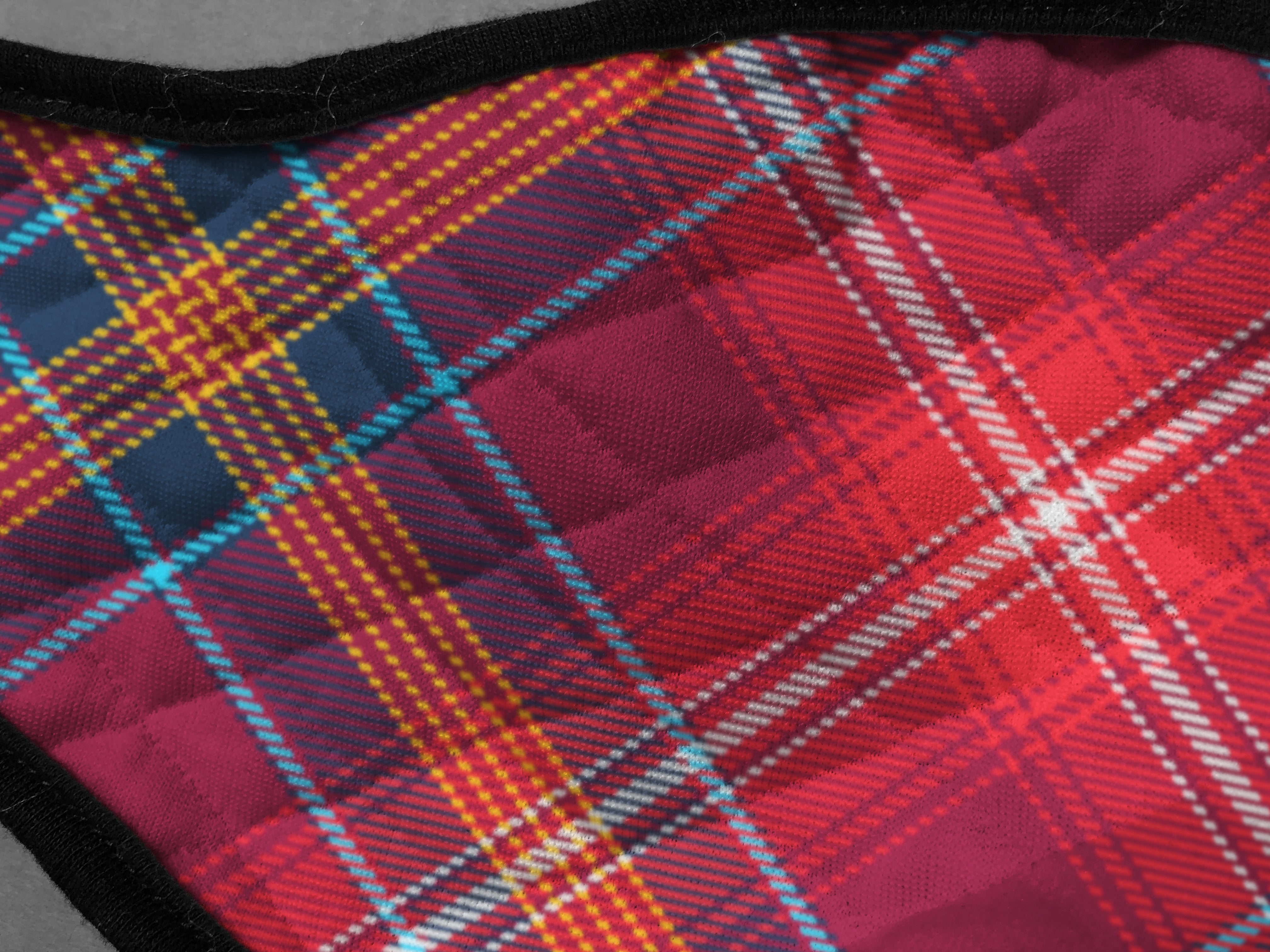 Red Lichtie Tartan Face Masks with badge by the Tartan Artisan Arbroath - aka Steven Patrick Sim - Stevie Tartan Guy