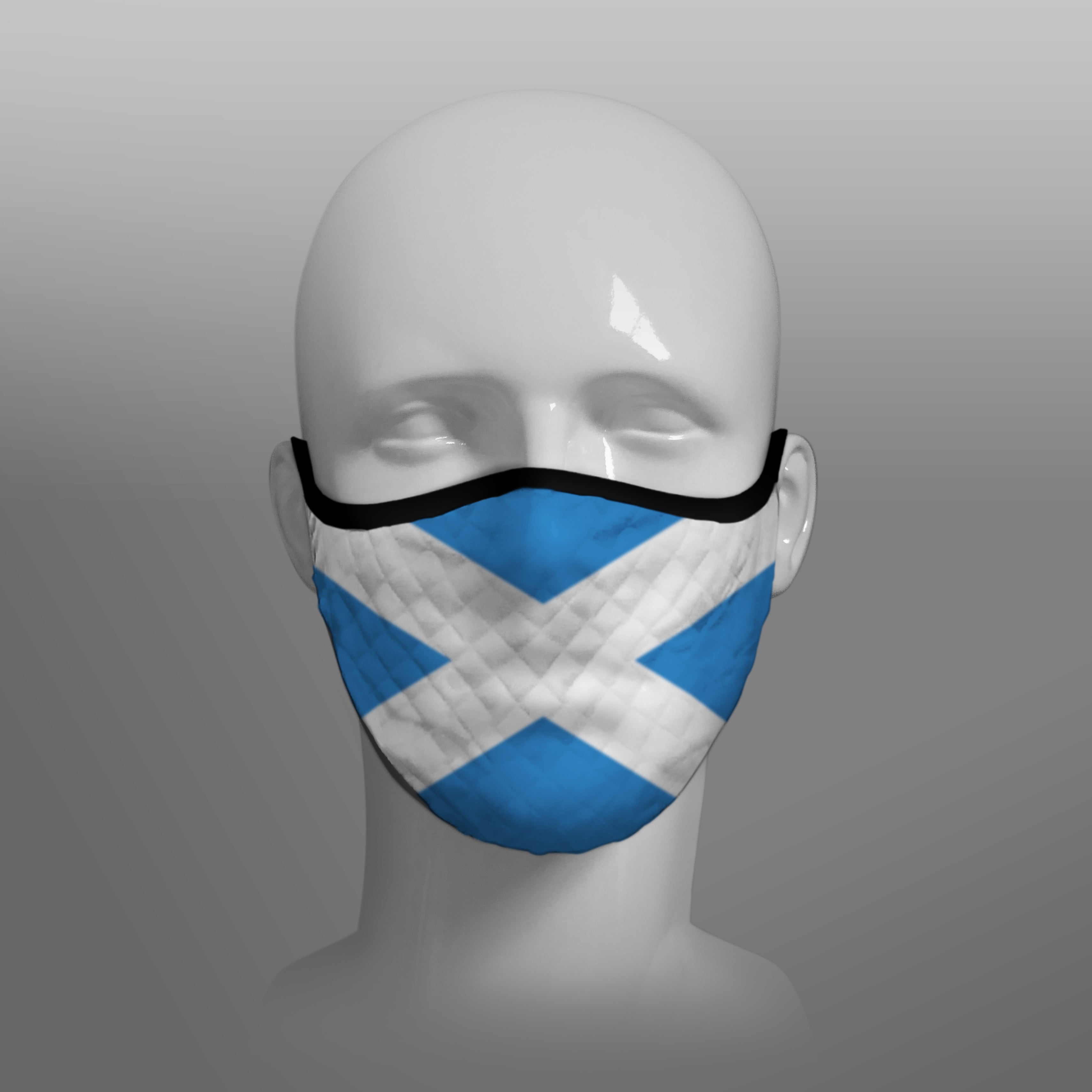 Contoured Face Mask - face covering - Nicola Sturgeon - Scottish Scotland Scots Saltire St Andrew's Cross - by Steven Patrick Sim the Tartan Artisan - Stevie Tartan Guy - small