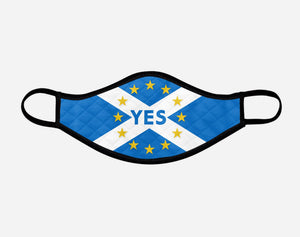 The Scottish Scotland Saltire YES IT'S TIME - Alba Gu Brath - Pro EU - European Union - Nicola Sturgeon - Face Mask - Small - by the Steven Patrick Sim Tartan Artisan - Stevie Tartan Guy Arbroath, Scotland