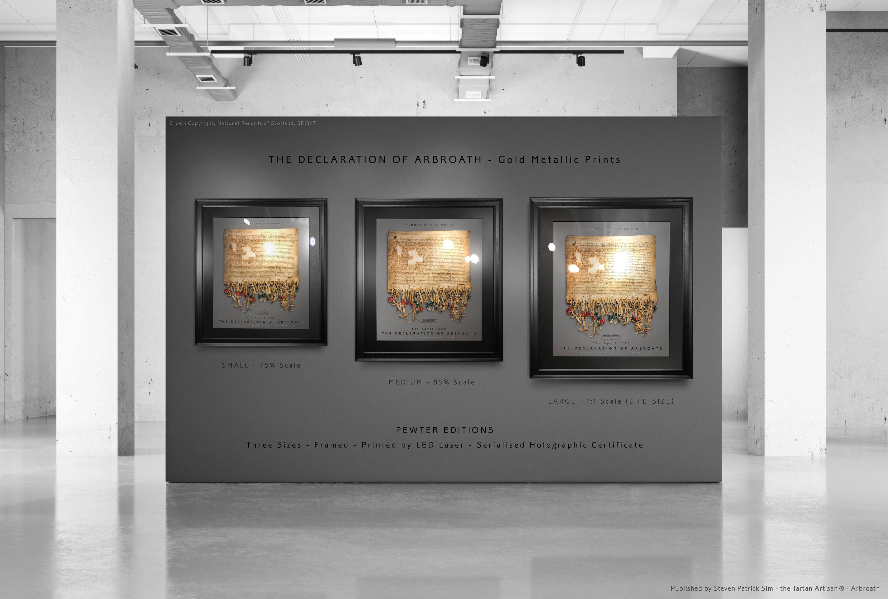 The Declaration of Arbroath Gold Metallic Print Editions - Pewter - By the Tartan Artisan, Arbroath