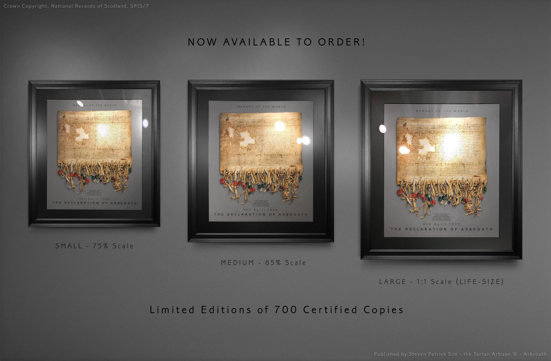 The Declaration of Arbroath Gold Metallic Print Editions - Pewter - LED Laser reflective gold effect