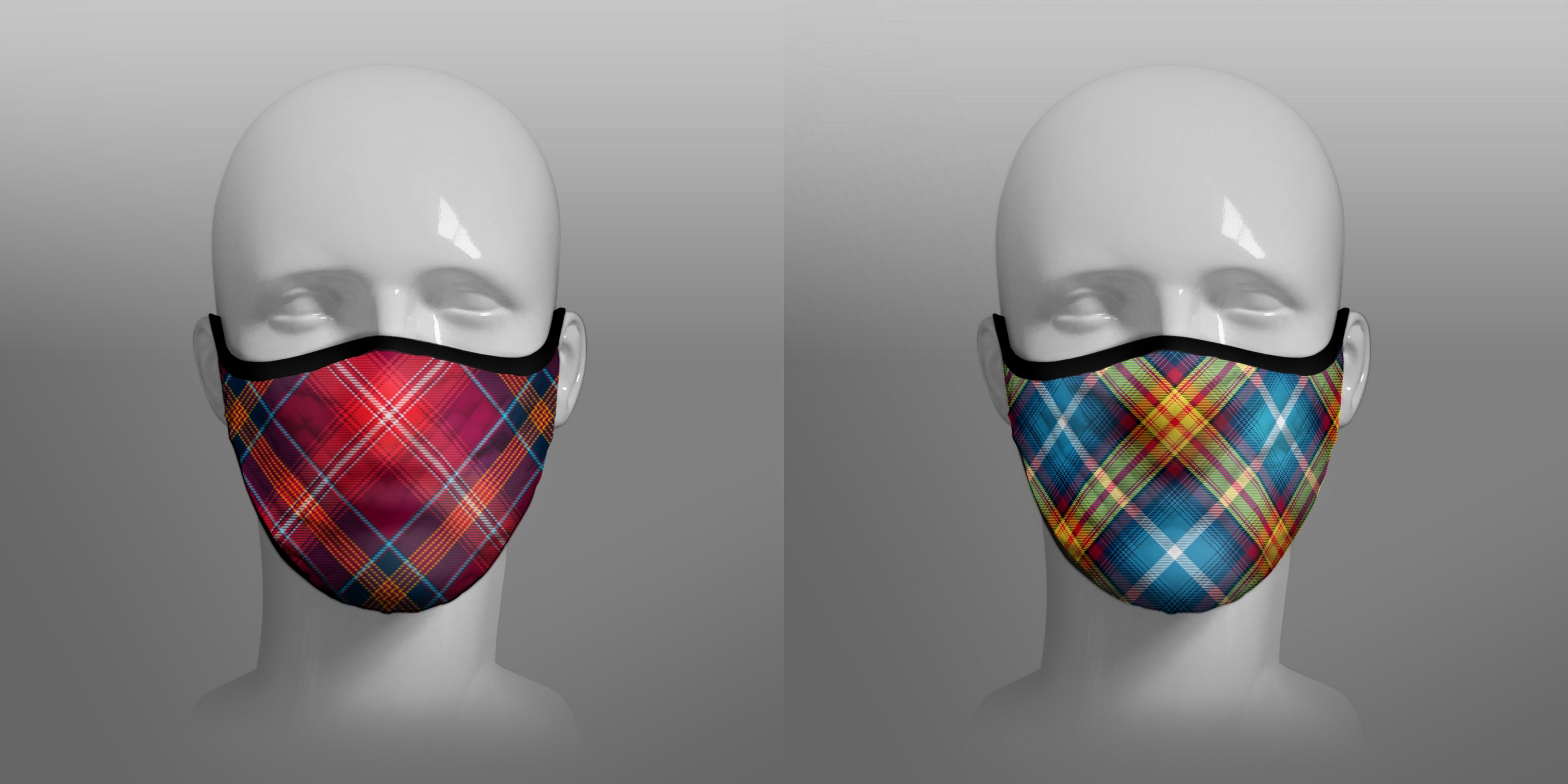Red Lichtie Lichtie's District tartan Declaration of Scottish Independence tartan face masks by Steven Patrick Sim the Tartan Artisan Stevie Tartan Guy pack of 2