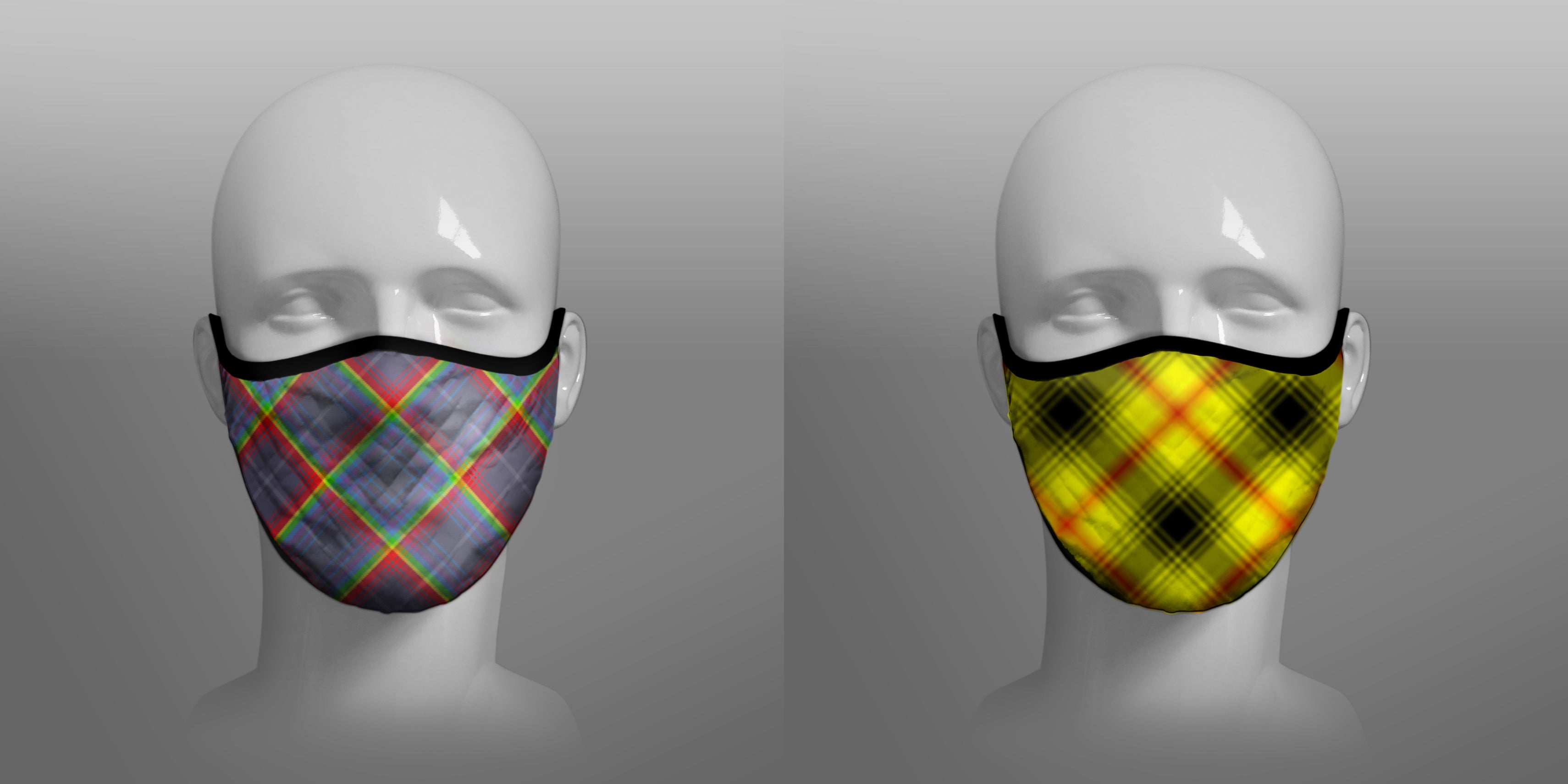 Scotland's Grace NHS Hope rainbow virohazard - cover - 19 - pandemic Coronavirus - Nicola Sturgeon - Scottish face mask cloth covering filter - Nicola Sturgeon - by Steven Patrick Sim the Tartan Artisan - Stevie Tartan Guy - mixed pack of 2