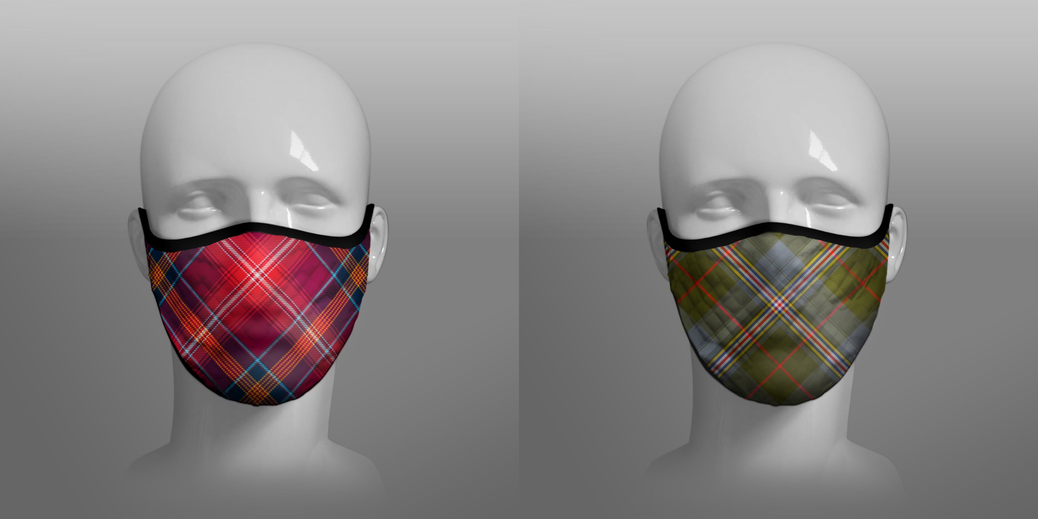 Red Lichtie Spitfire tartan Arbroath Lichtie  EP121 Montrose Air Station Heritage Centre face covering - Nicola Sturgeon - by Steven Patrick Sim the Tartan Artisan - Stevie Tartan Guy - mixed pack of 2