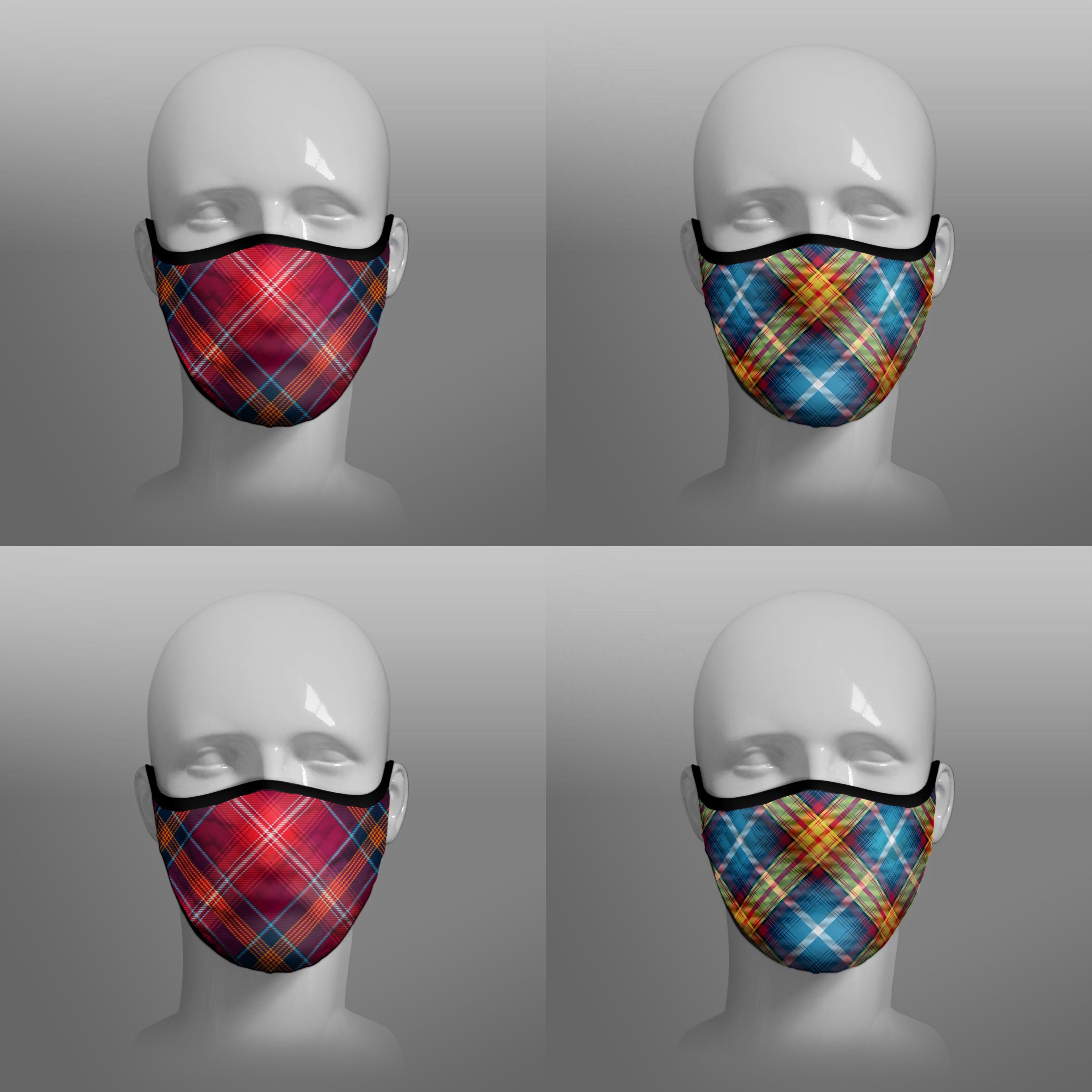 Red Lichtie Lichtie's District tartan Declaration of Scottish Independence tartan face masks by Steven Patrick Sim the Tartan Artisan Stevie Tartan Guy 4 and 2 pack