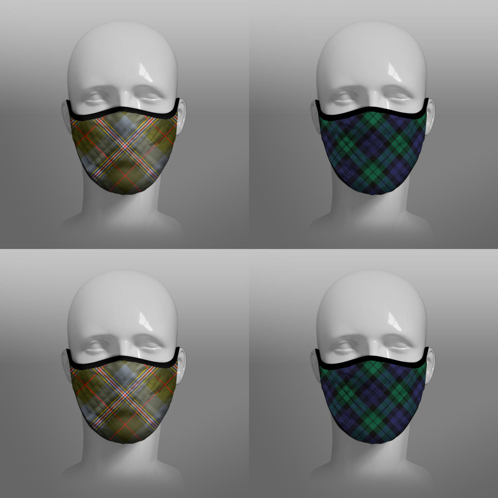 Red Lichtie district Spitfire tartan Arbroath Lichtie EP121 Montrose Air Station Heritage Centre face covering - Black Watch - by Steven Patrick Sim the Tartan Artisan - Stevie Tartan Guy - mixed pack of 4