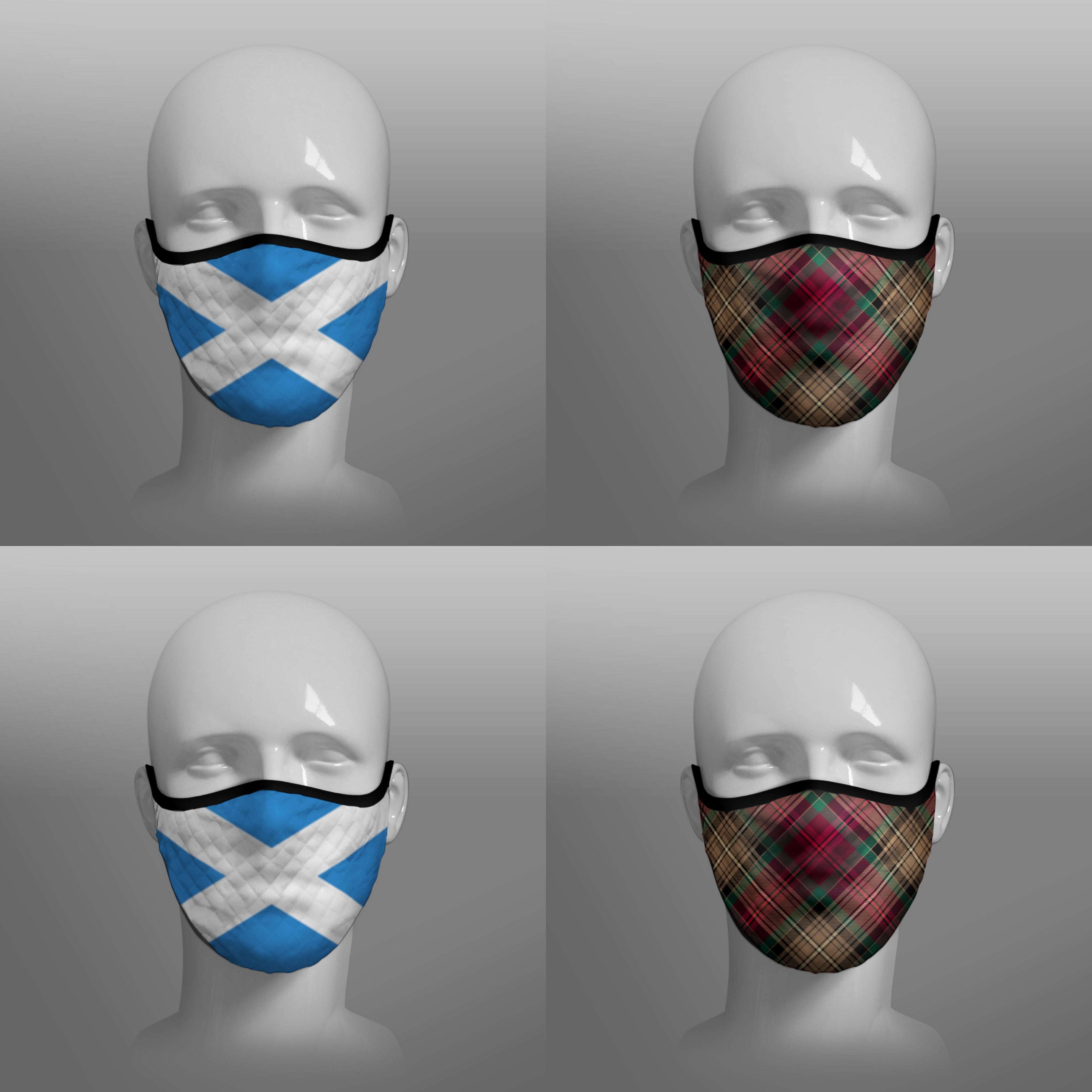 Scottish Saltire The Declaration of Arbroath 7th Centennial 700th Anniversary - cover - 19 - pandemic Coronavirus - Nicola Sturgeon - Scottish face mask cloth covering filter - by Steven Patrick Sim the Tartan Artisan - Stevie Tartan Guy - mixed pack of 4