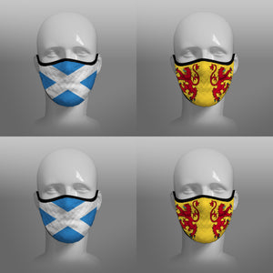 Contoured Face Mask - face covering - Nicola Sturgeon - Scottish Scotland Scots Saltire and Lion Rampant Royal Standard of Scotland - by Steven Patrick Sim the Tartan Artisan - Stevie Tartan Guy - mixed pack of 4 large