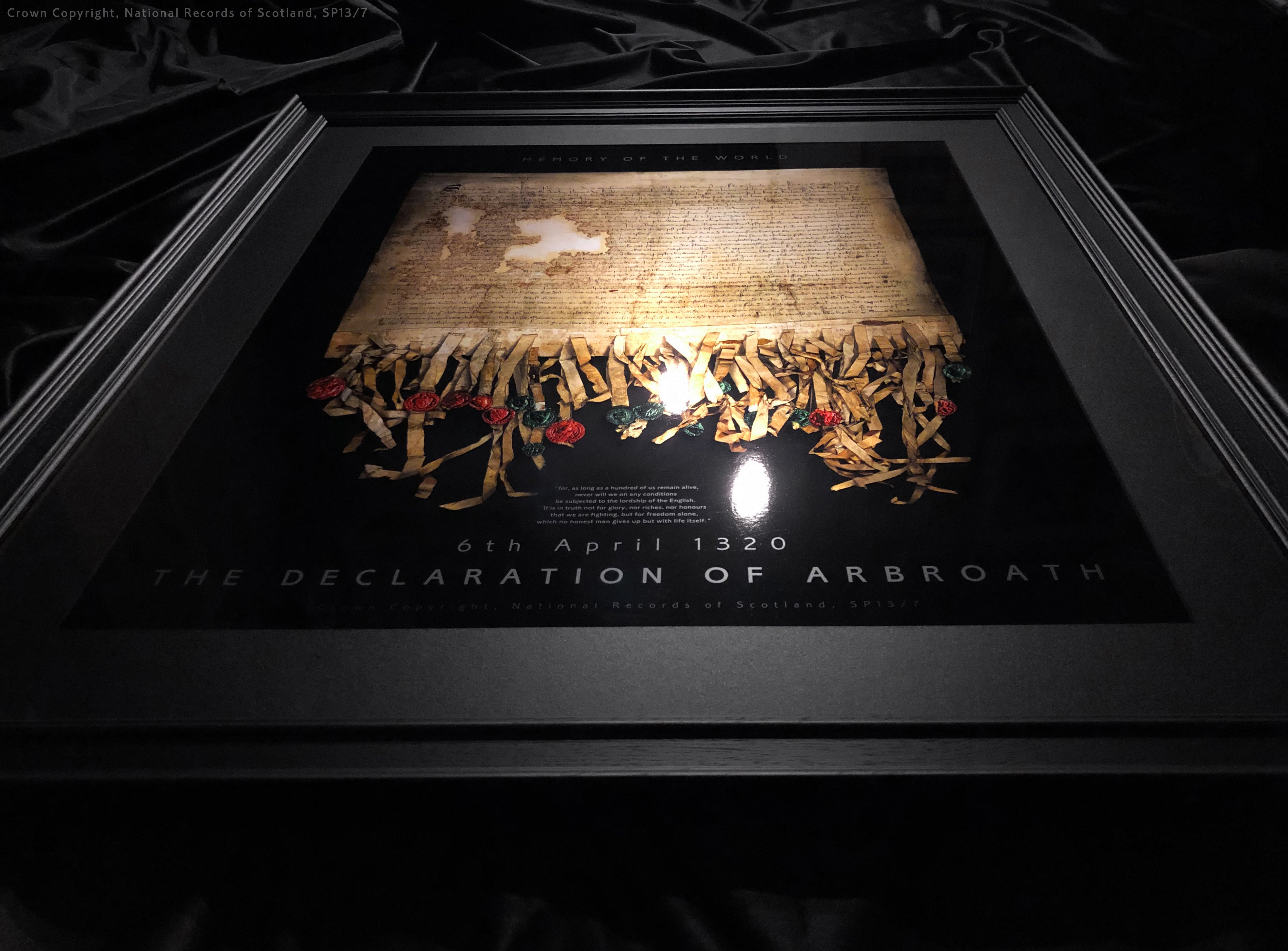 The Declaration of Arbroath Gold Metallic Print Editions - Black Onyx - with spotlight