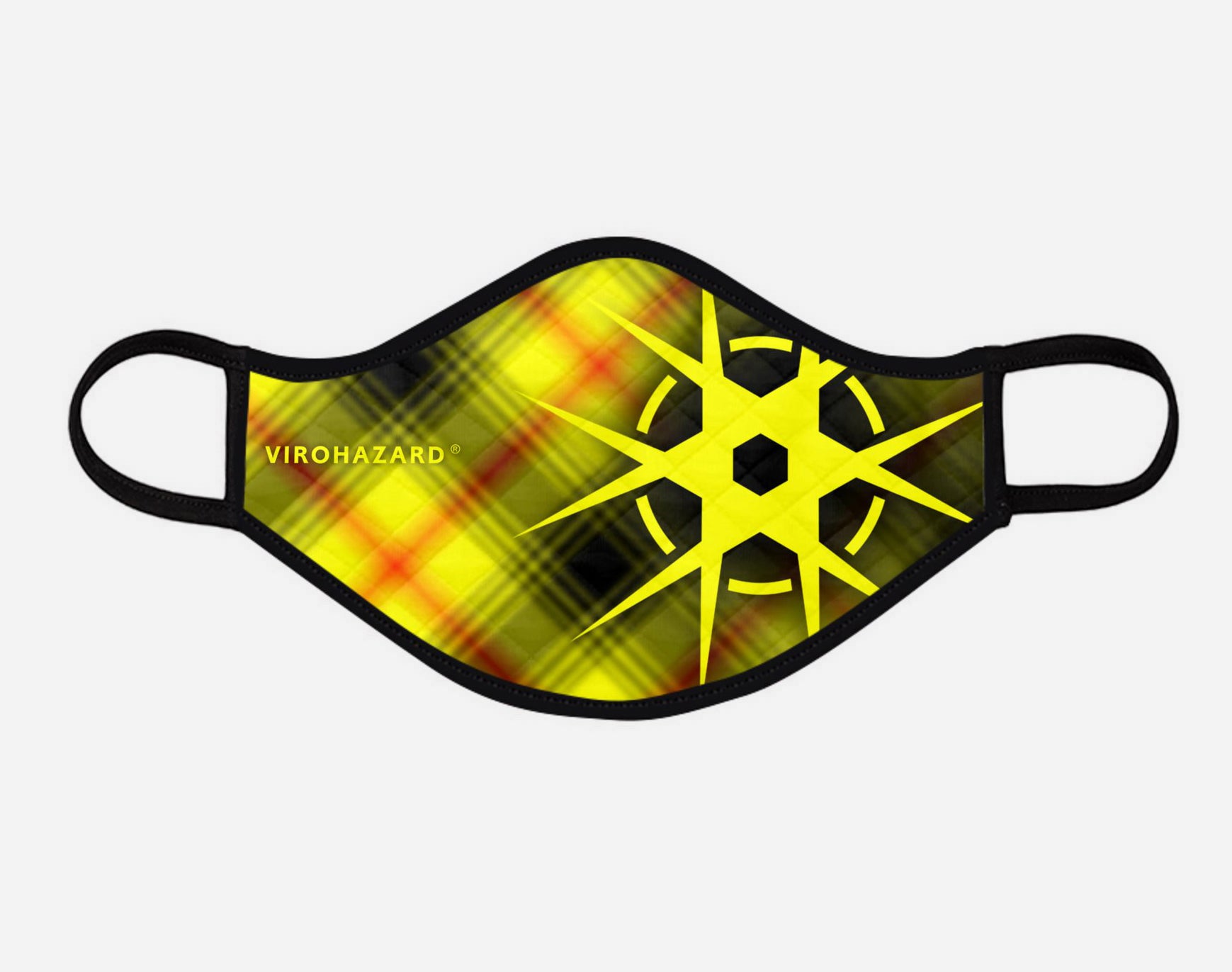 Virohazard tartan face mask facemask face-mask covid - 19 - pandemic Coronavirus - Nicola Sturgeon - Scottish cloth face covering filter - by Steven Patrick Sim the Tartan Artisan - Stevie Tartan Guy - tartan with logo - large - registered trade mark