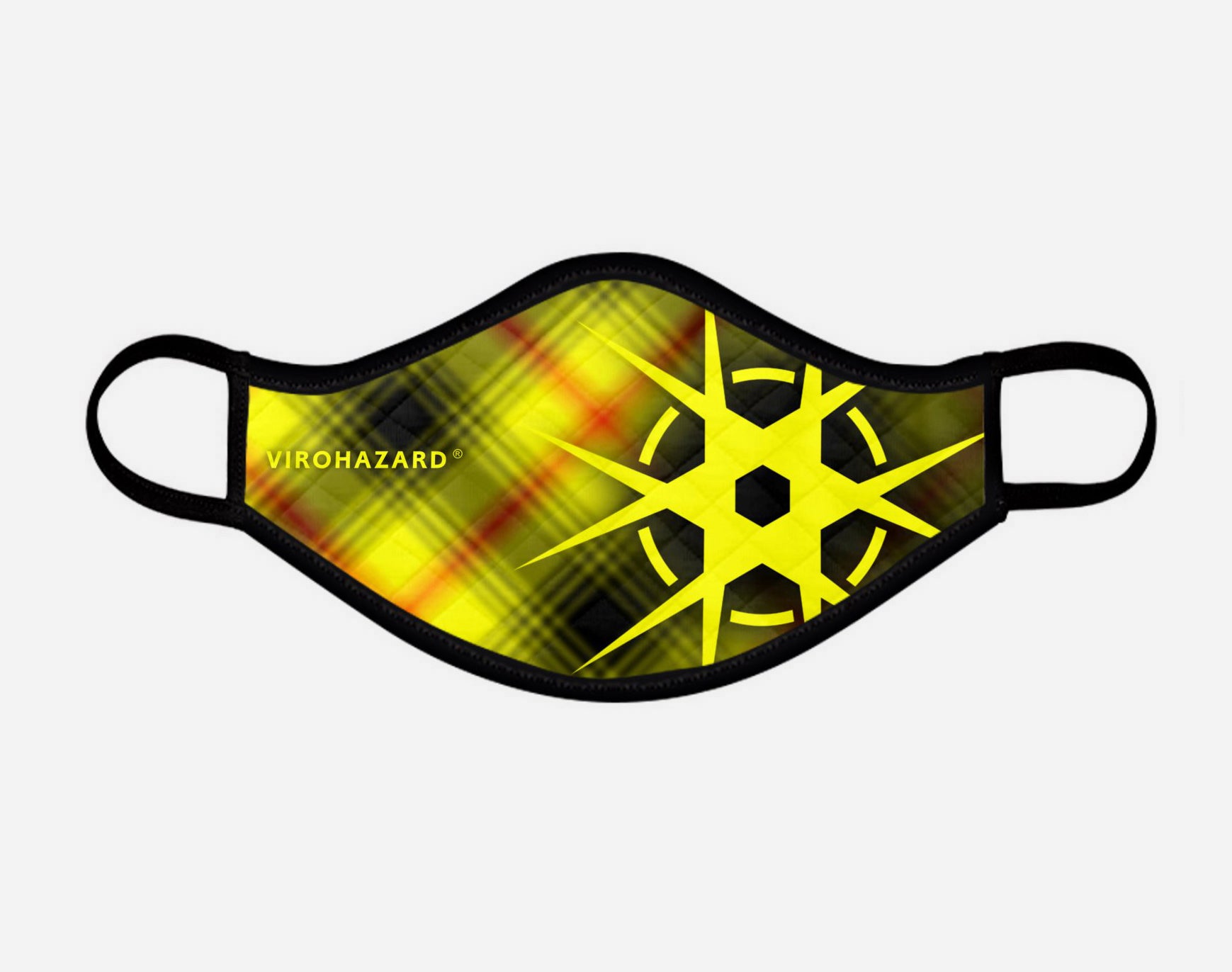 Virohazard tartan face mask facemask face-mask covid - 19 - pandemic Coronavirus - Nicola Sturgeon - Scottish cloth face covering filter - by Steven Patrick Sim the Tartan Artisan - Stevie Tartan Guy - tartan with logo - medium - registered trade mark