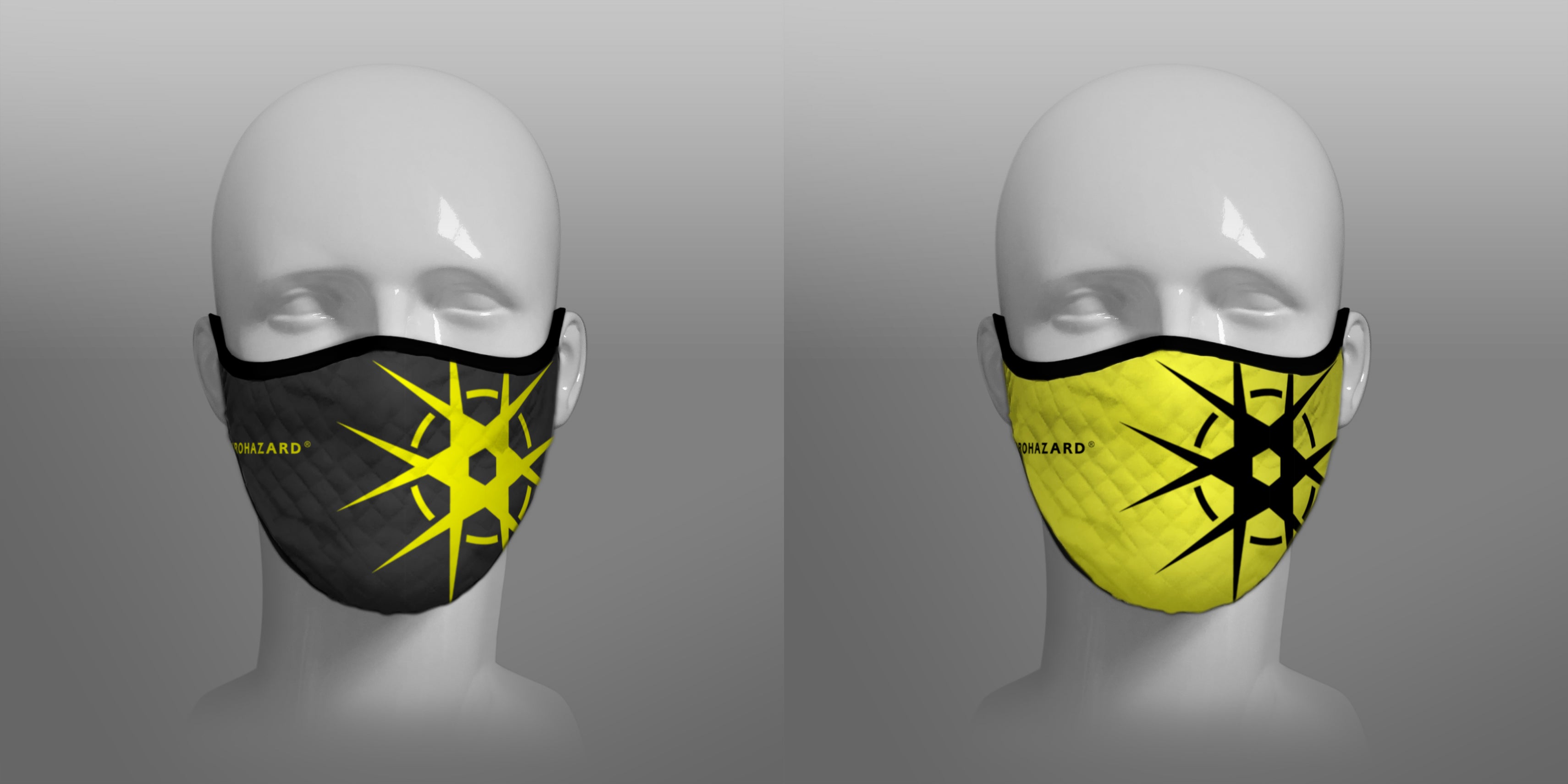 Virohazard tartan face mask facemask face-mask covid - 19 - pandemic Coronavirus - Nicola Sturgeon - Scottish cloth face covering filter - by Steven Patrick Sim the Tartan Artisan - Stevie Tartan Guy - black and yellow with logo - 2 pack