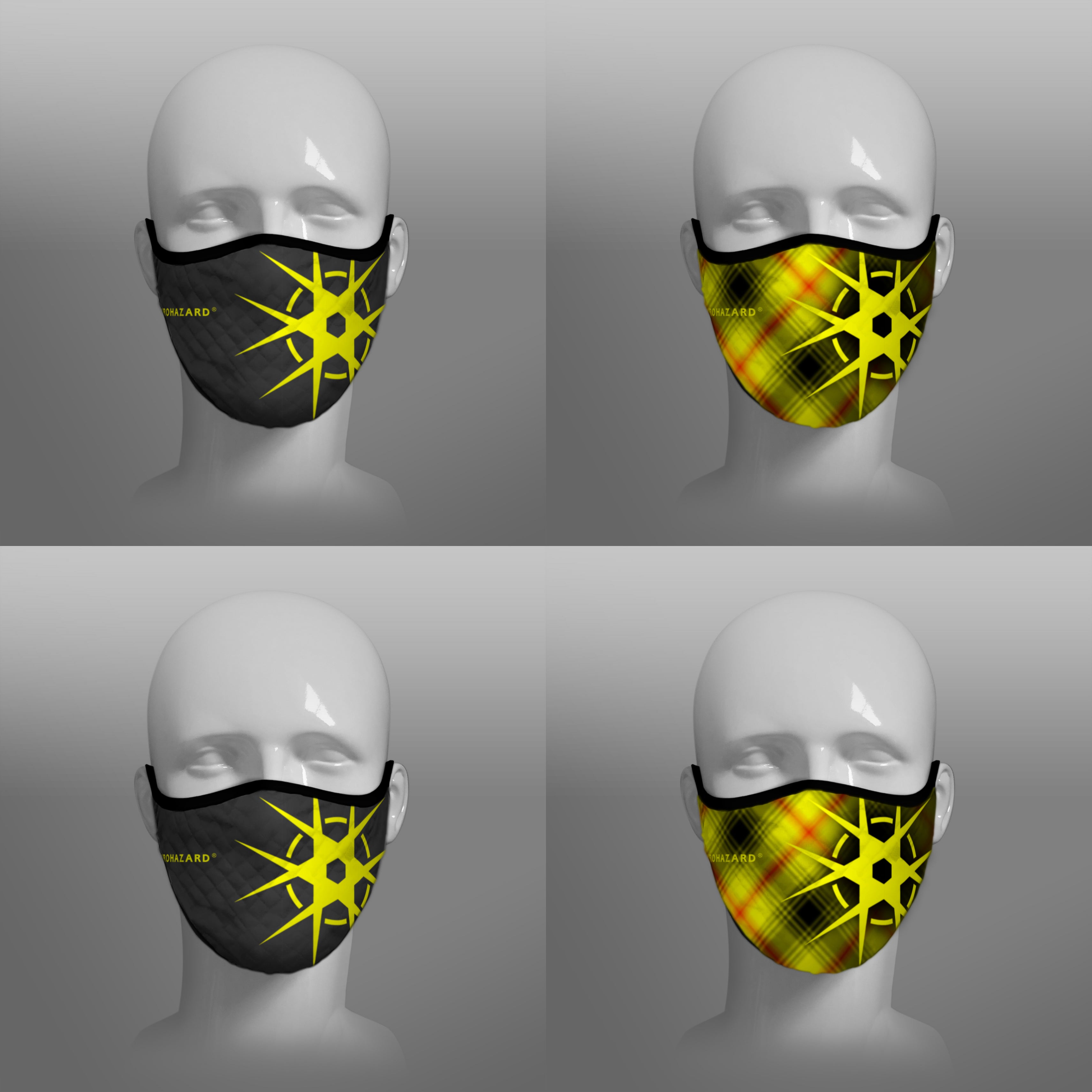 Virohazard tartan face mask facemask face-mask covid - 19 - pandemic Coronavirus - Nicola Sturgeon - Scottish cloth face covering filter - by Steven Patrick Sim the Tartan Artisan - Stevie Tartan Guy - black with logo and tartan - 4 pack