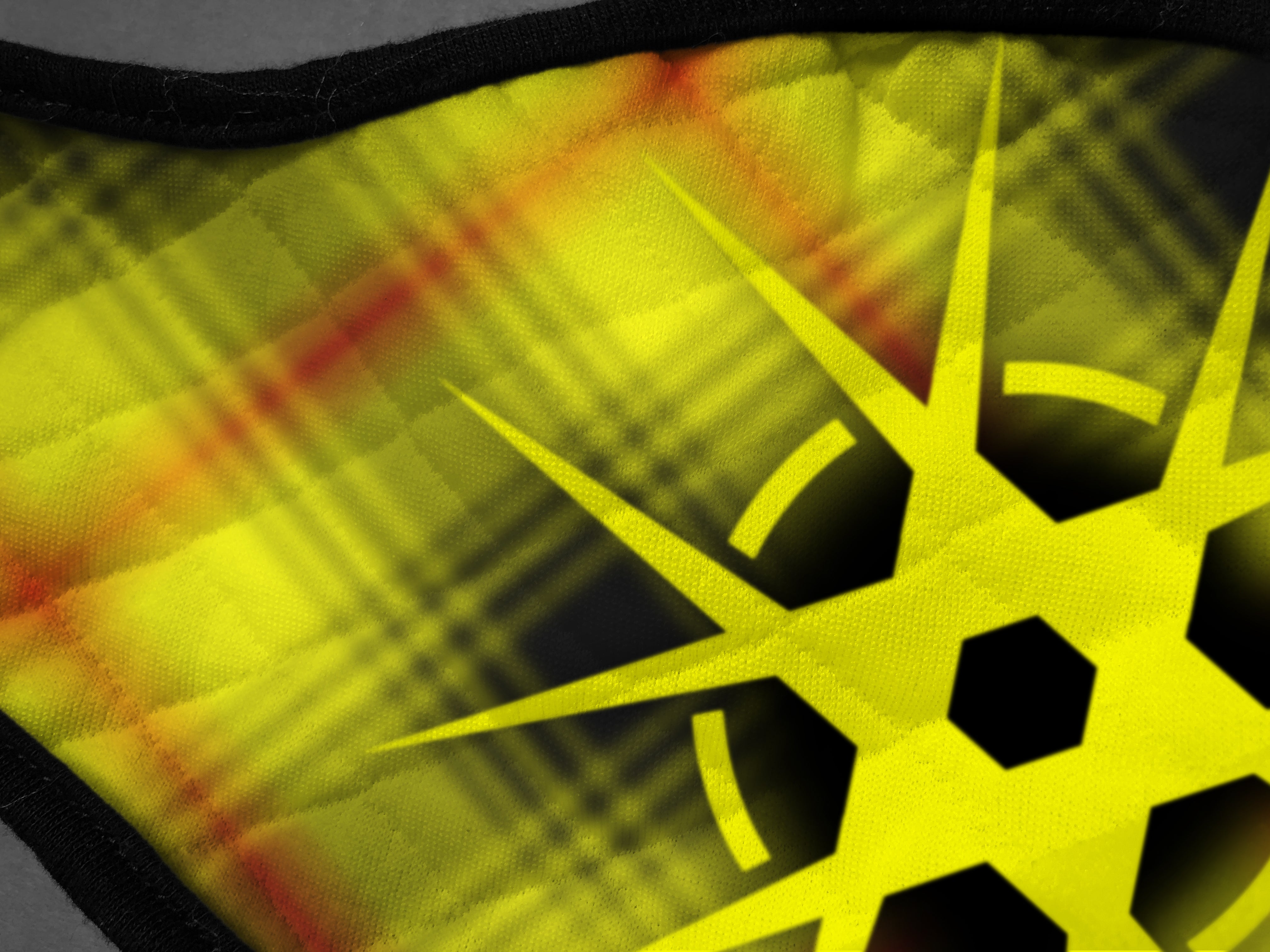 Virohazard tartan face mask facemask face-mask covid - 19 - pandemic Coronavirus - Nicola Sturgeon - Scottish cloth face covering filter - by Steven Patrick Sim the Tartan Artisan - Stevie Tartan Guy - yellow logo with tartan - detailed view 2 - registered trade mark