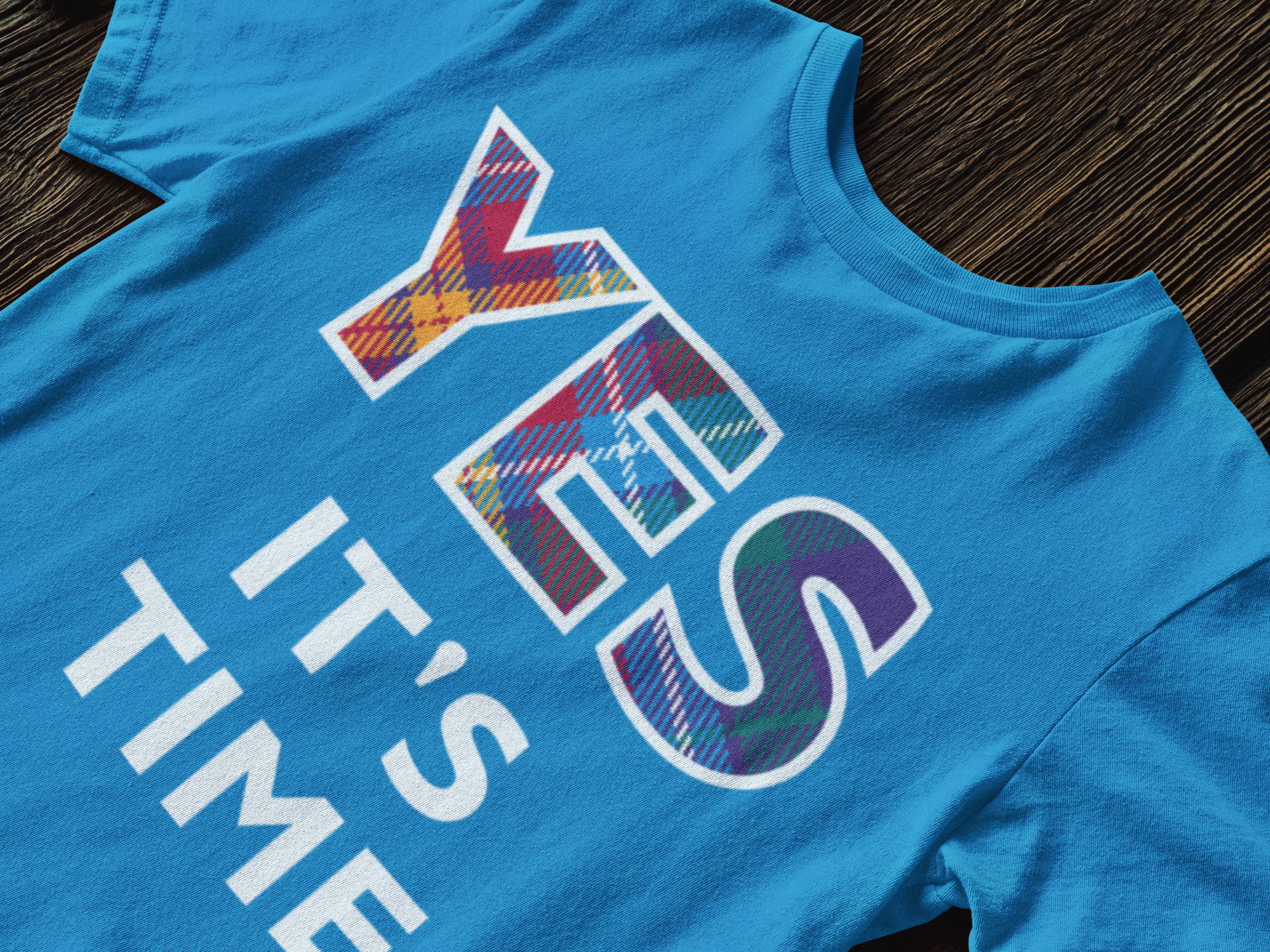 Azure blue YES tartan t-shirt by the tartan artisan