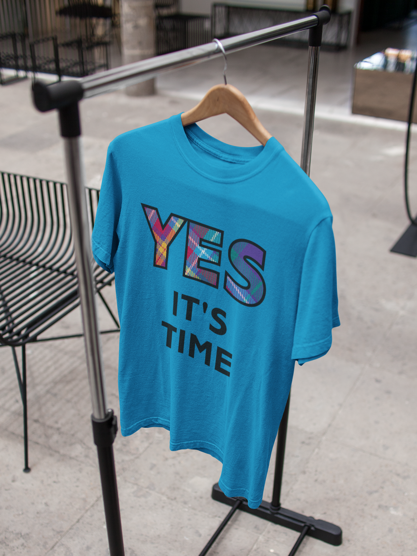 Azure blue YES Tartan T-Shirt