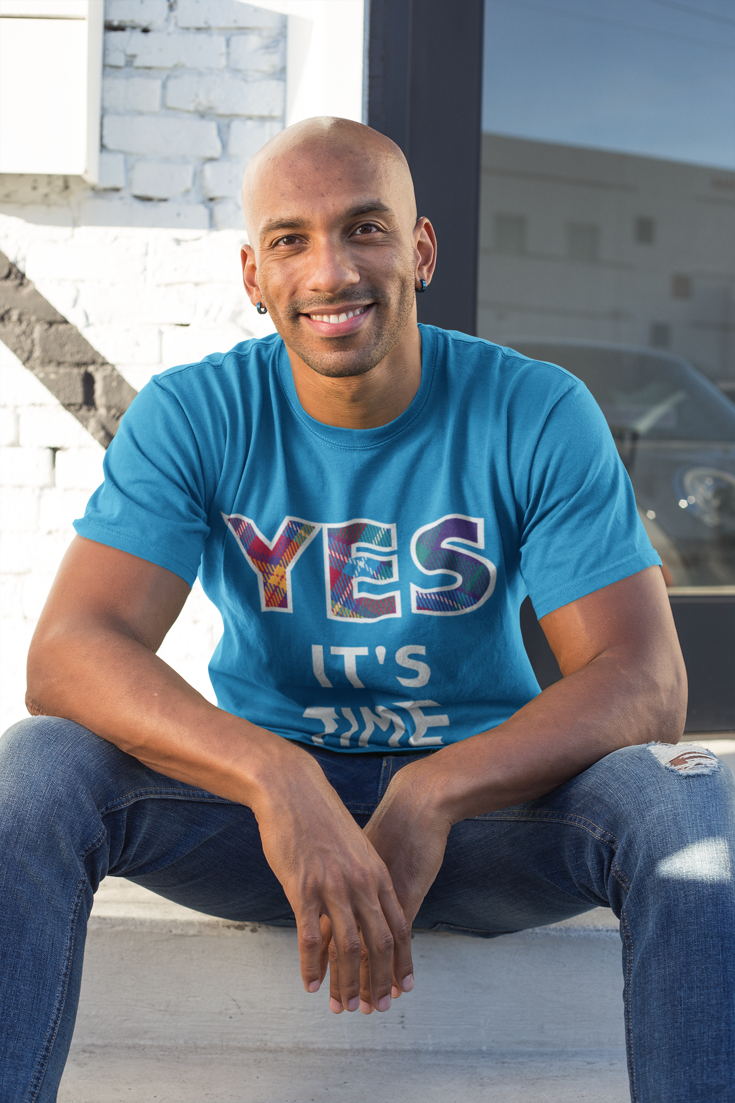 Blue YES IT'S TIME tartan T-Shirt by the Tartan Artisan